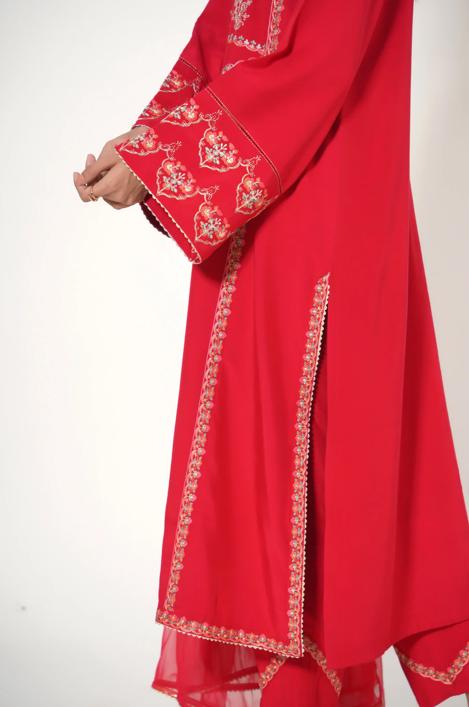 Stitched 3 Piece Embroidered Raw Silk Suit - Image 6