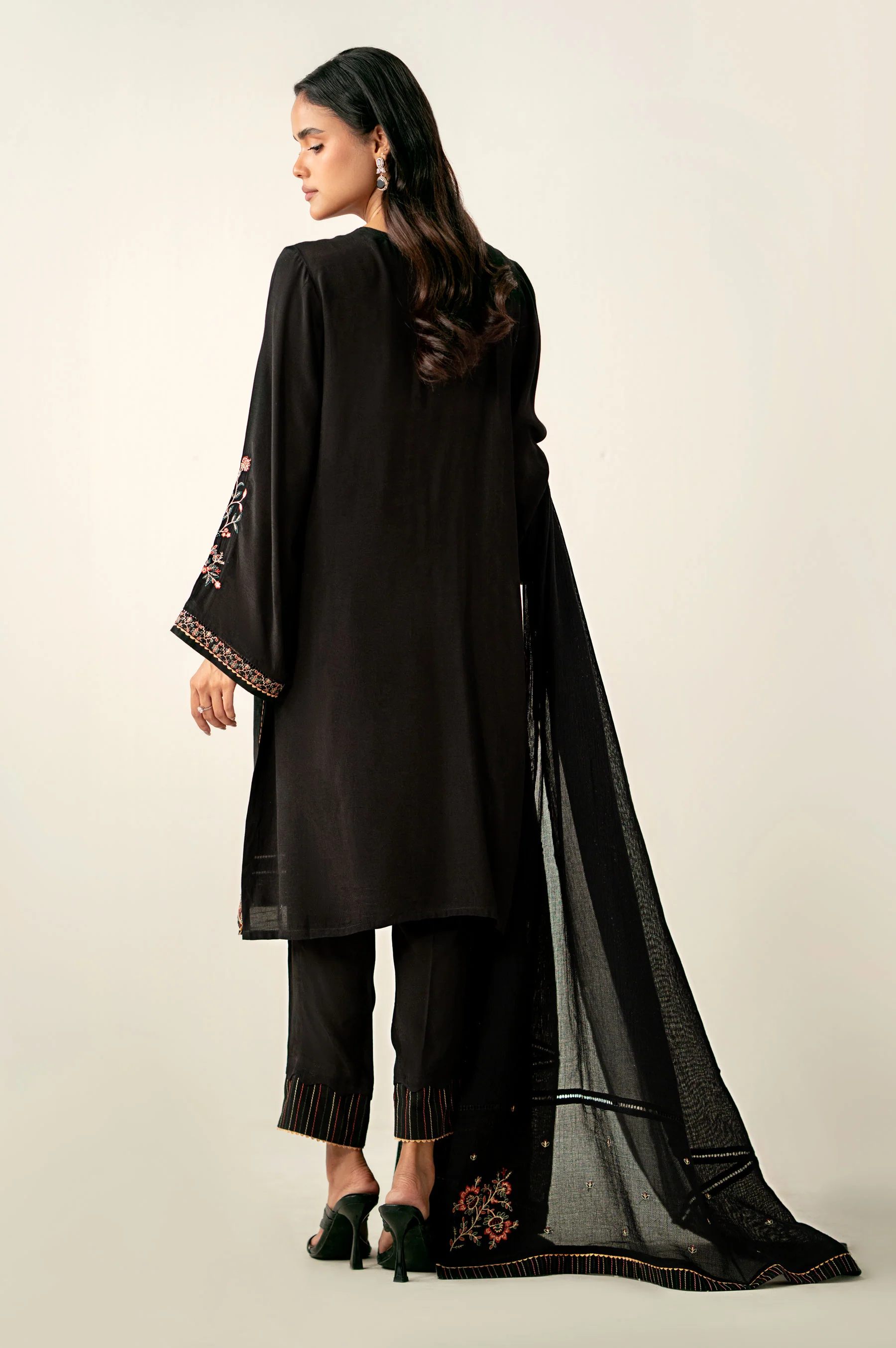 Stitched 3 Piece Embroidered Raw Silk Suit - Image 5