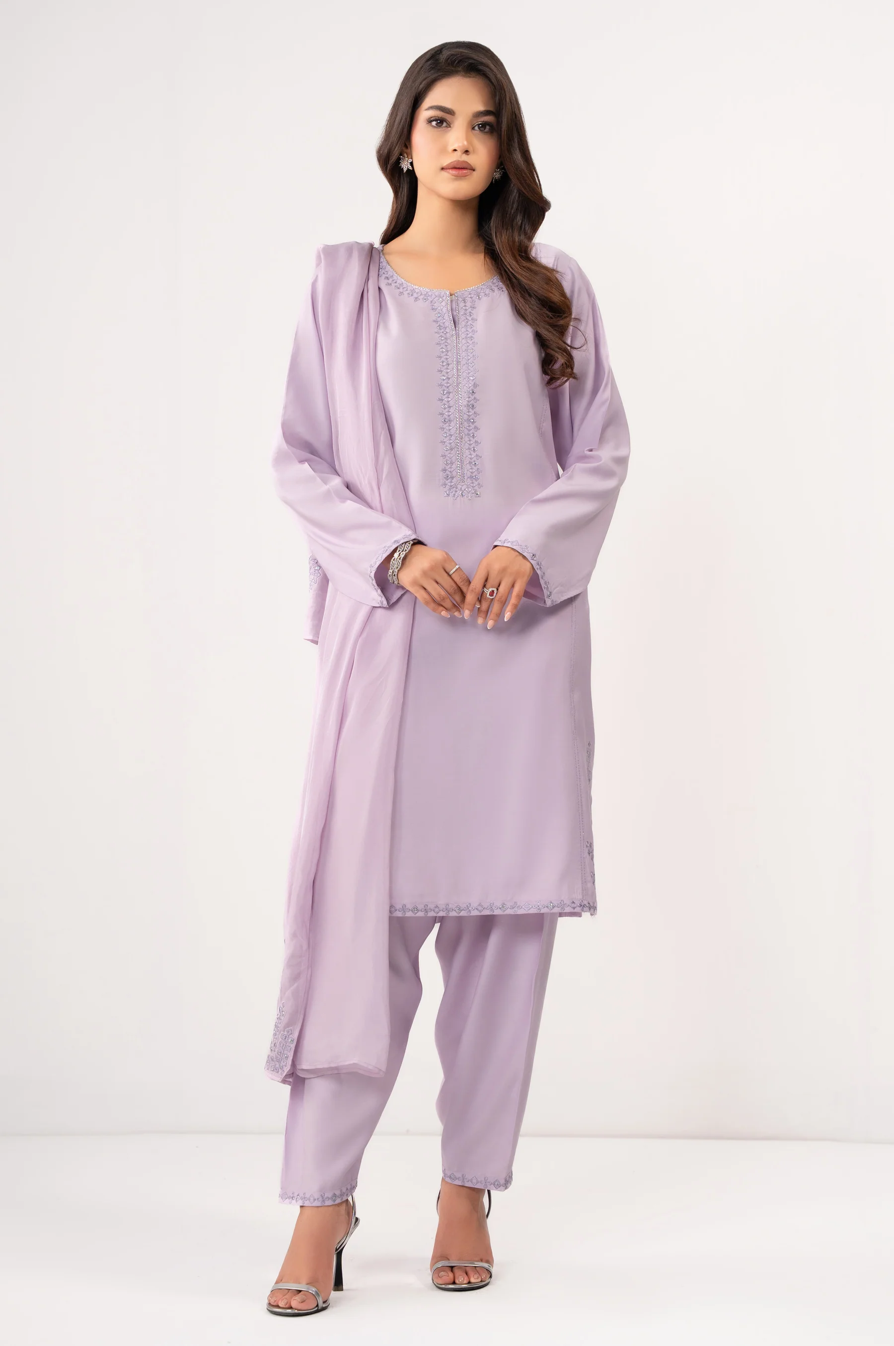 STITCHED EMBROIDERED RAW SILK SUIT - Image 6