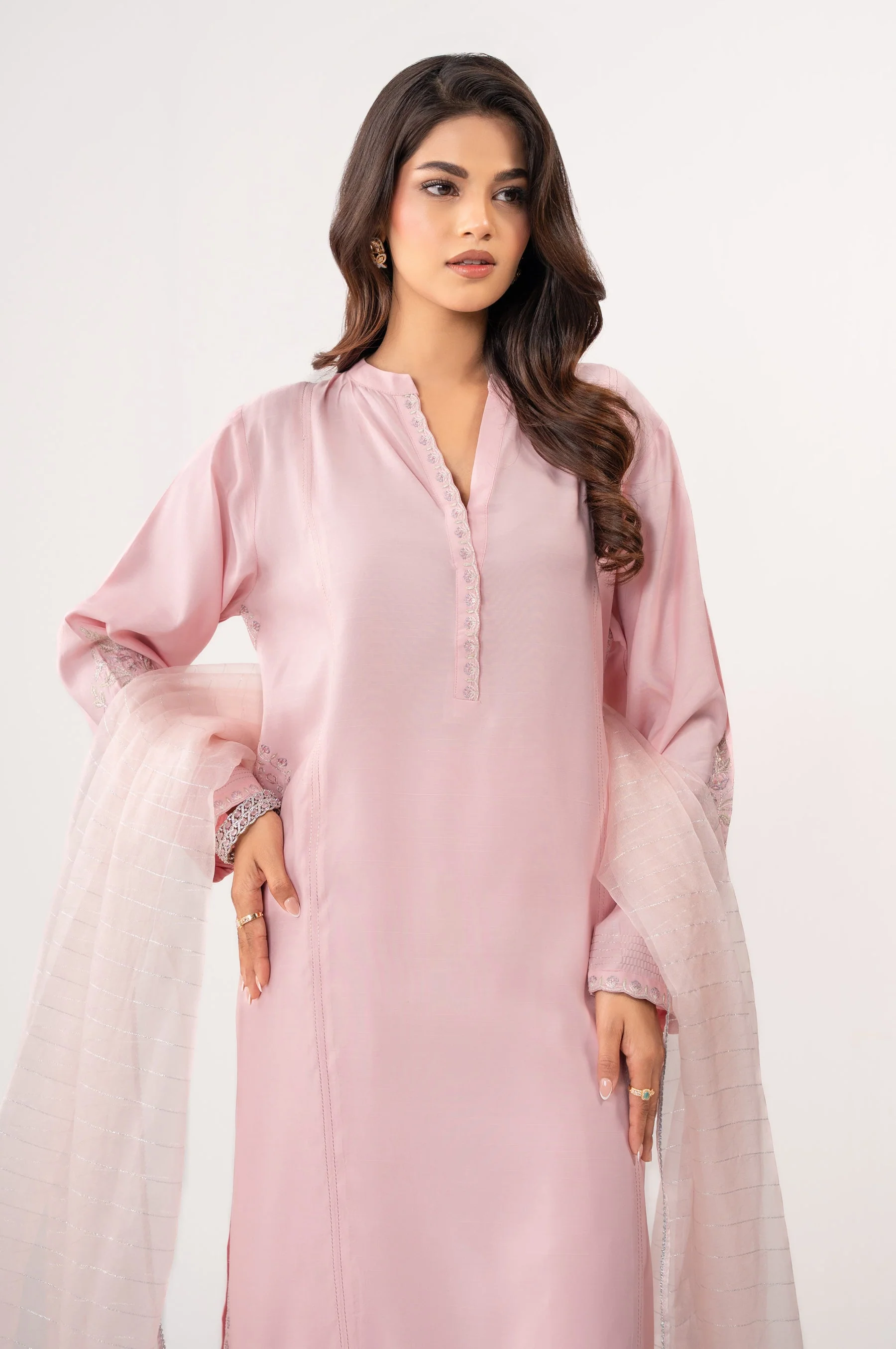 Stitched 3 Piece Embroidered Raw Silk Suit (FACTORY E-OUTLET) - Image 4