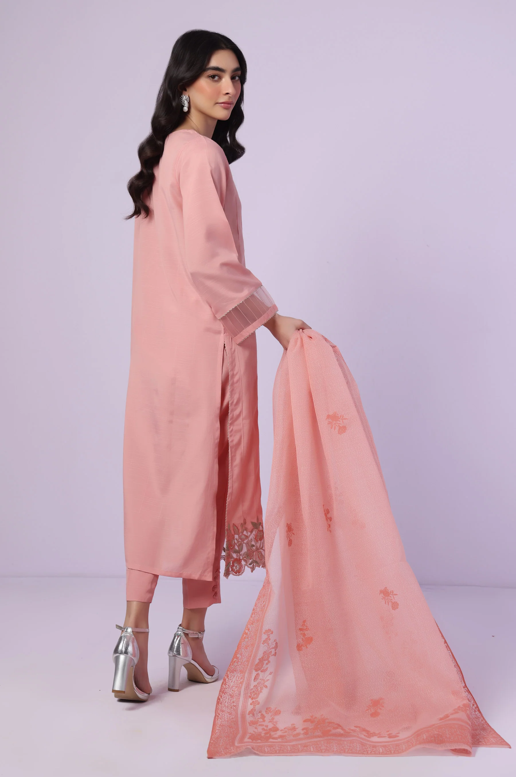 Stitched 3 Piece Embroidered Rawsilk Suit - Image 3