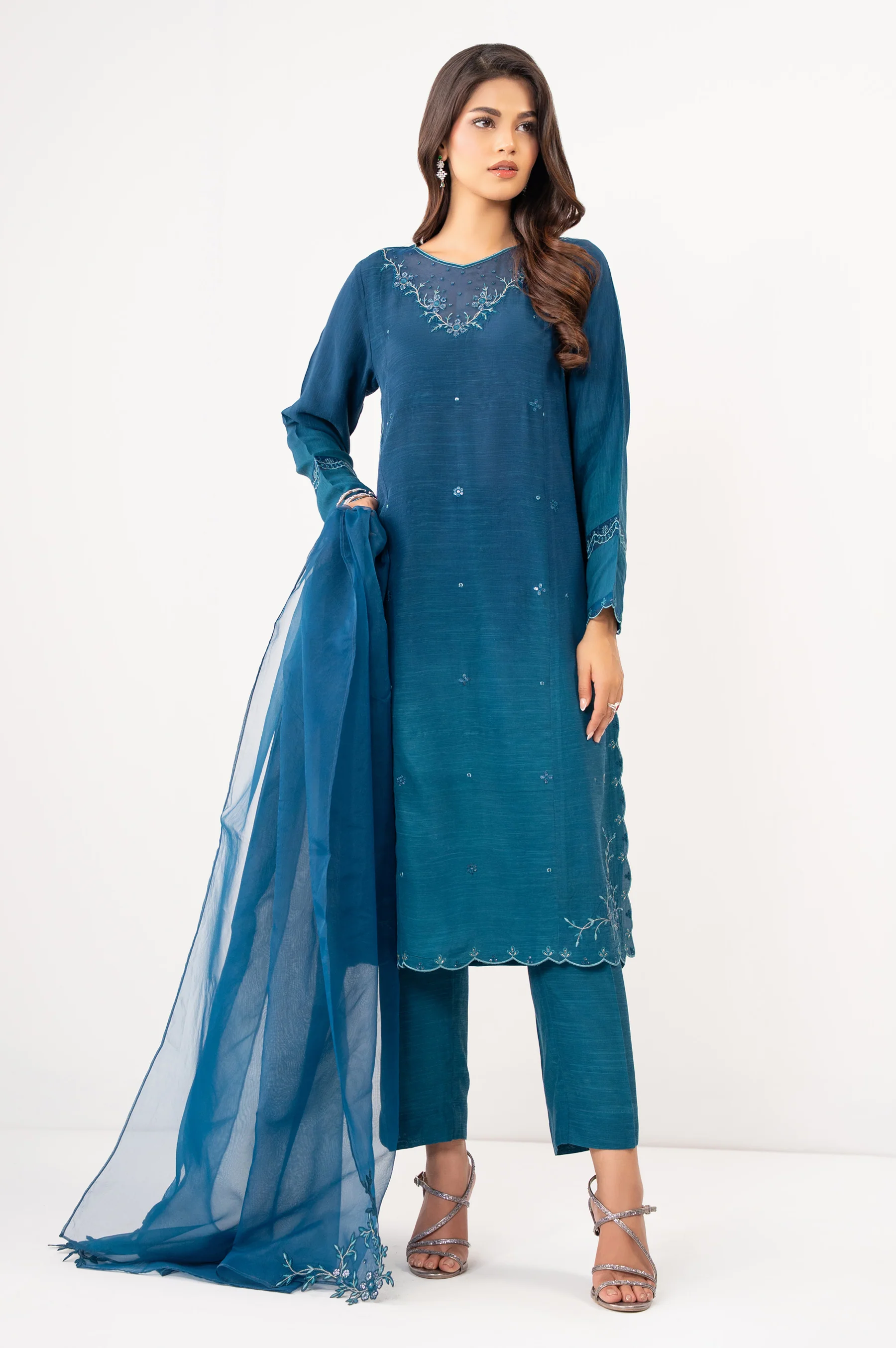 STITCHED EMBROIDERED RAW SILK SUIT