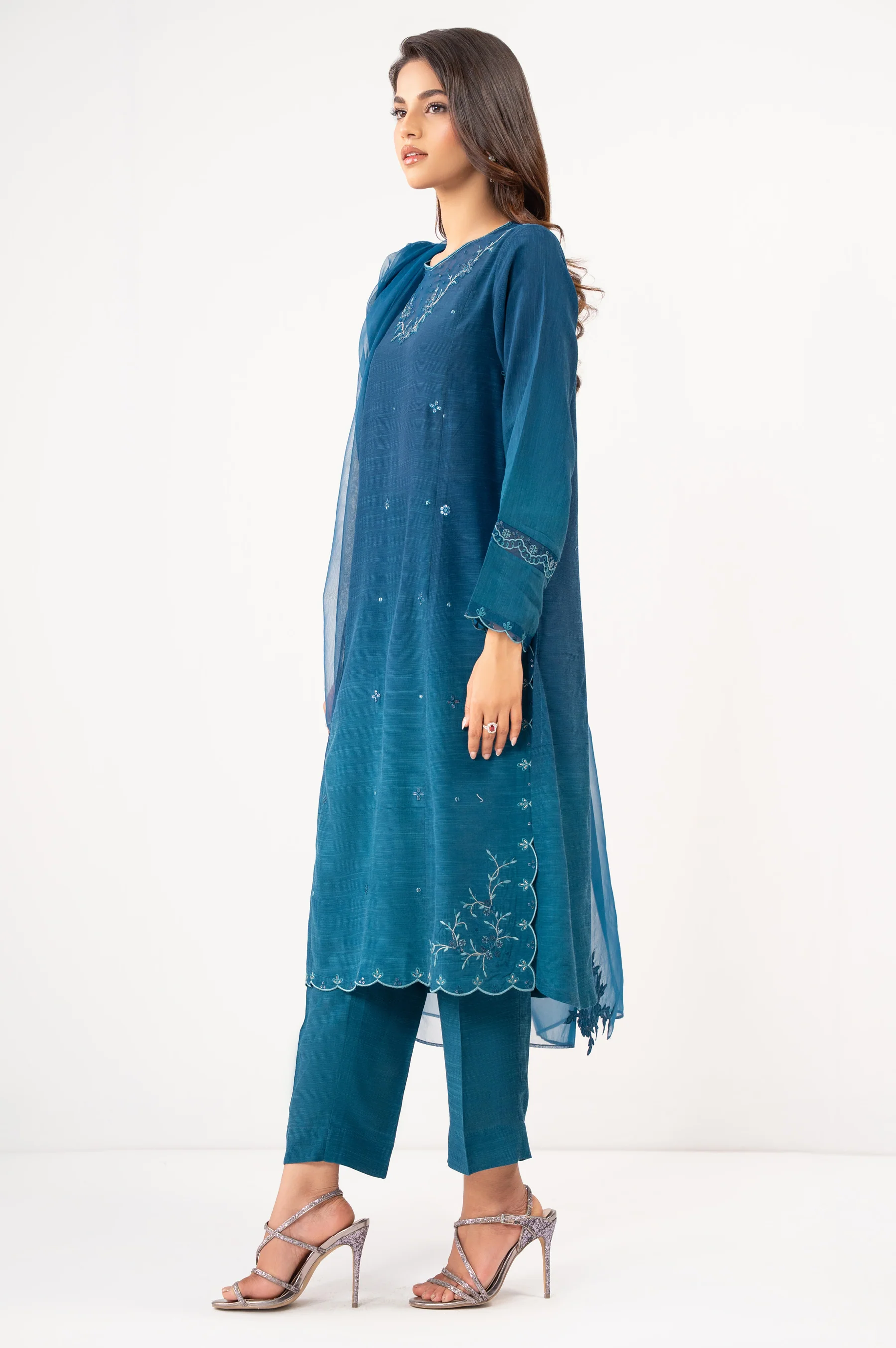 STITCHED EMBROIDERED RAW SILK SUIT - Image 3