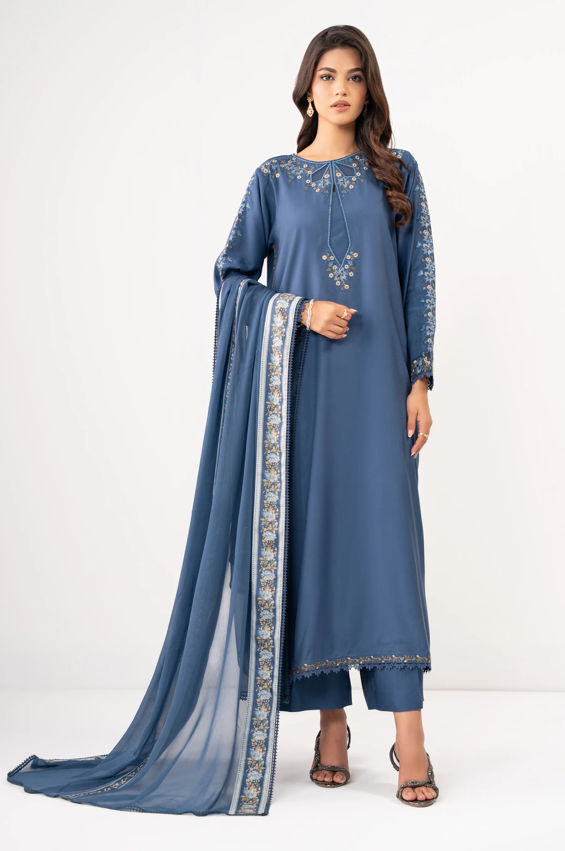 STITCHED EMBROIDERED RAW SILK SUIT