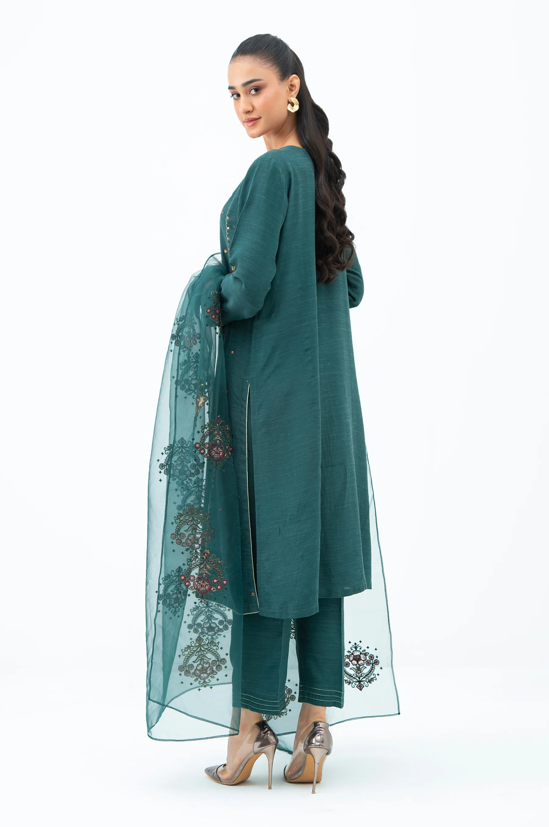 EMBROIDERED RAW SILK STITCHED 3 PIECE SUIT - Image 7