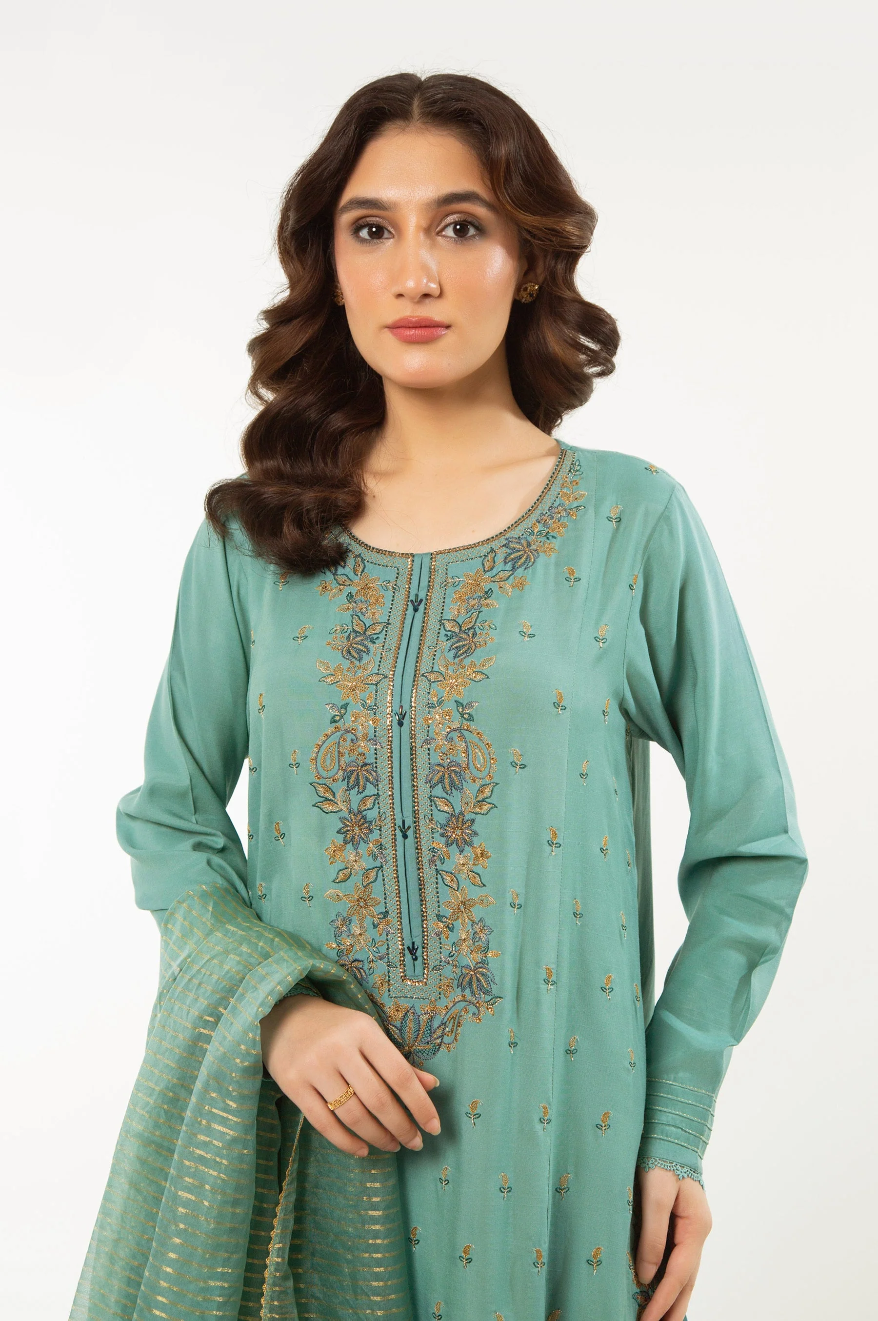 STITCHED EMBROIDERED RAW SILK SUIT (FACTORY E-OUTLET) - Image 2