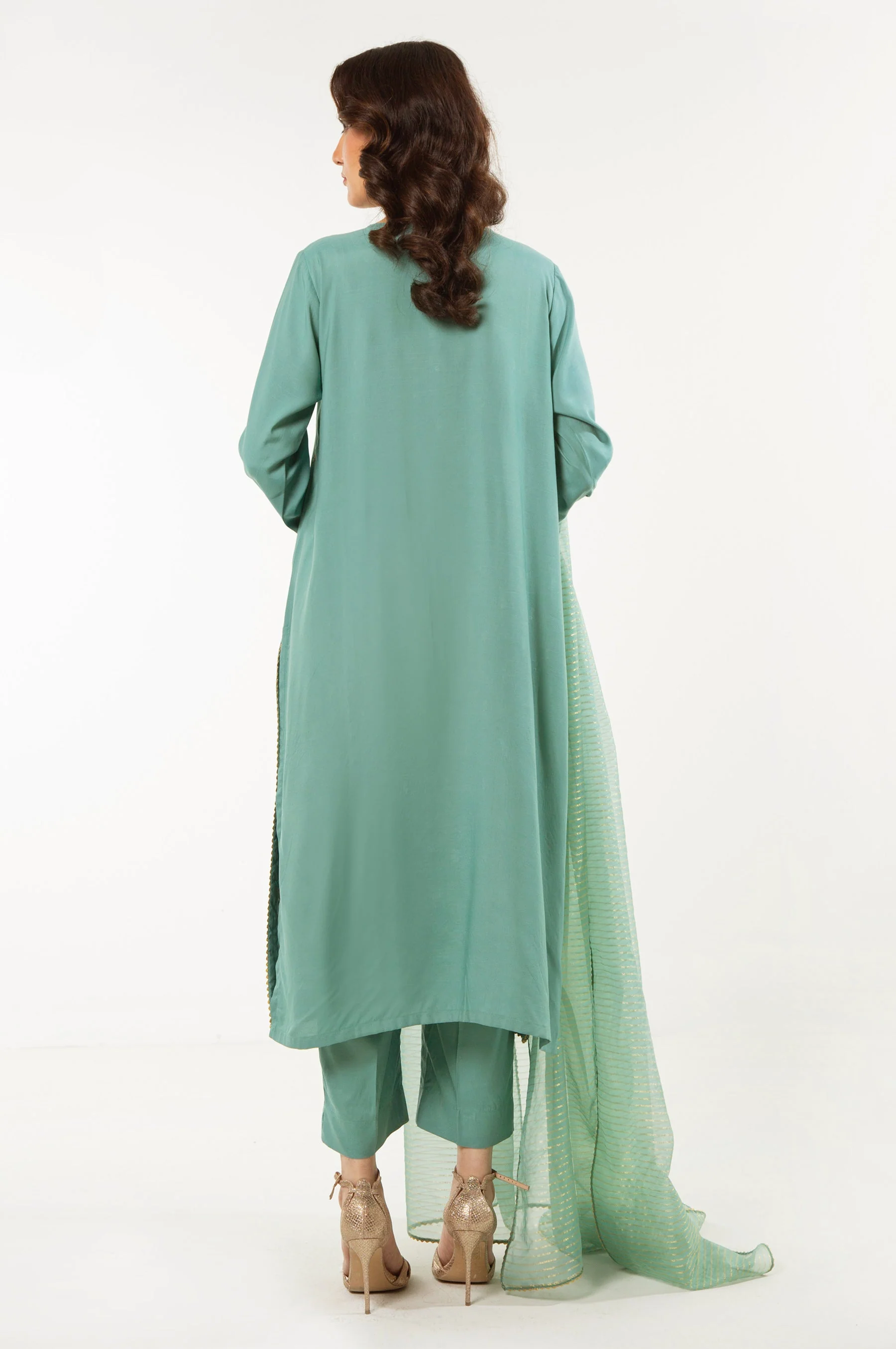 STITCHED EMBROIDERED RAW SILK SUIT (FACTORY E-OUTLET) - Image 4