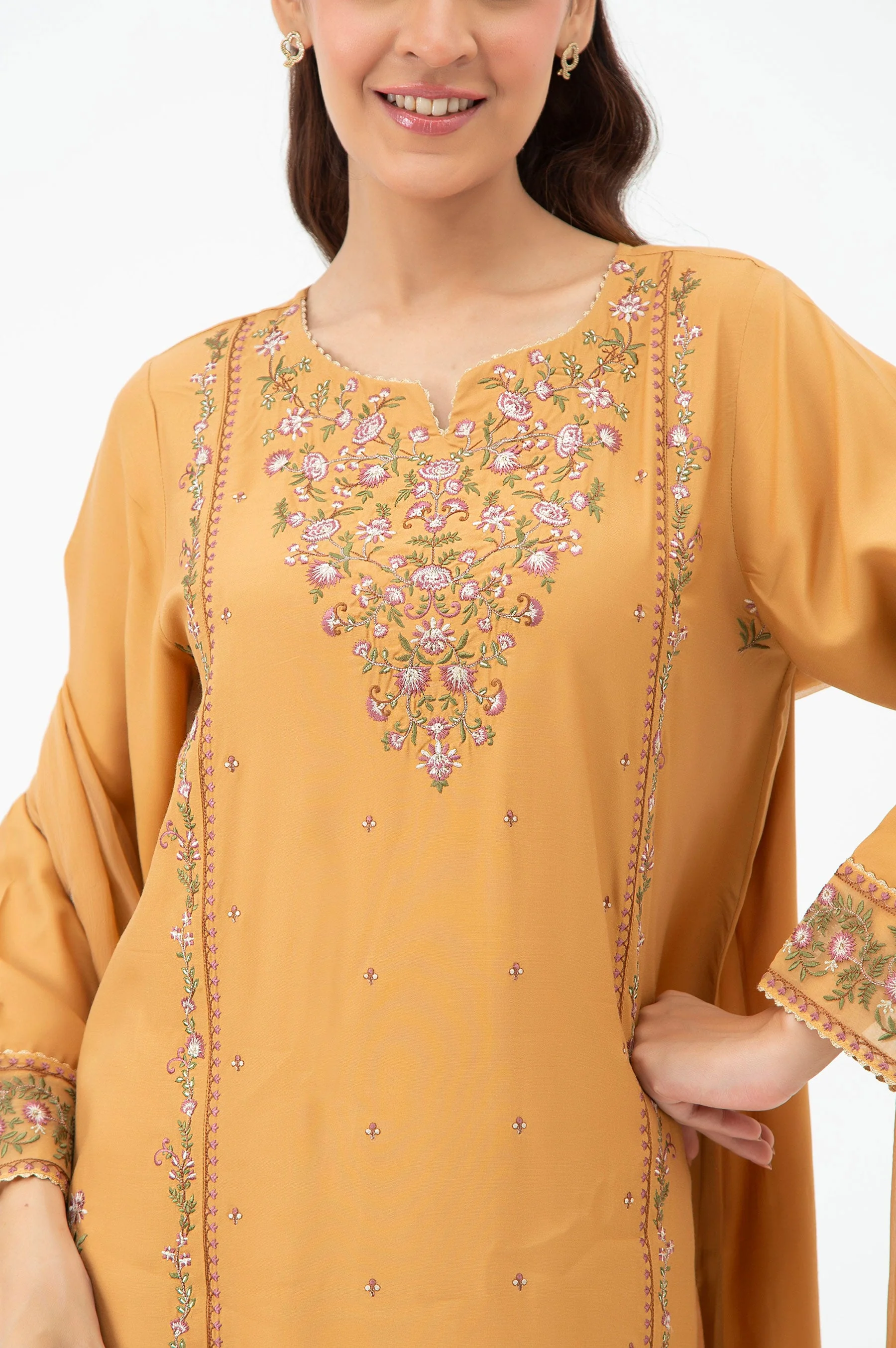 STITCHED EMBROIDERED RAW SILK SUIT (FACTORY E-OUTLET) - Image 6