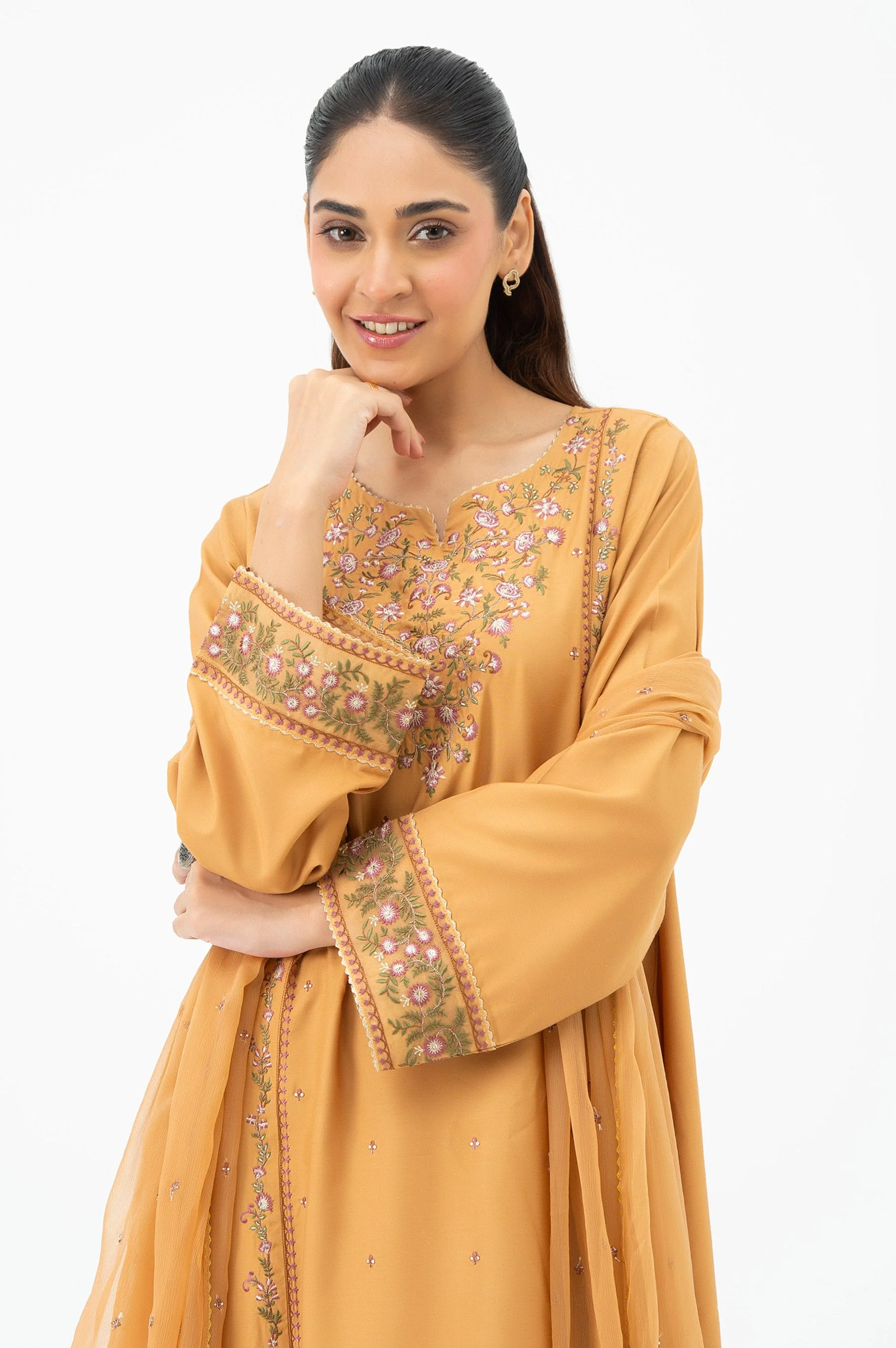STITCHED EMBROIDERED RAW SILK SUIT (FACTORY E-OUTLET) - Image 7