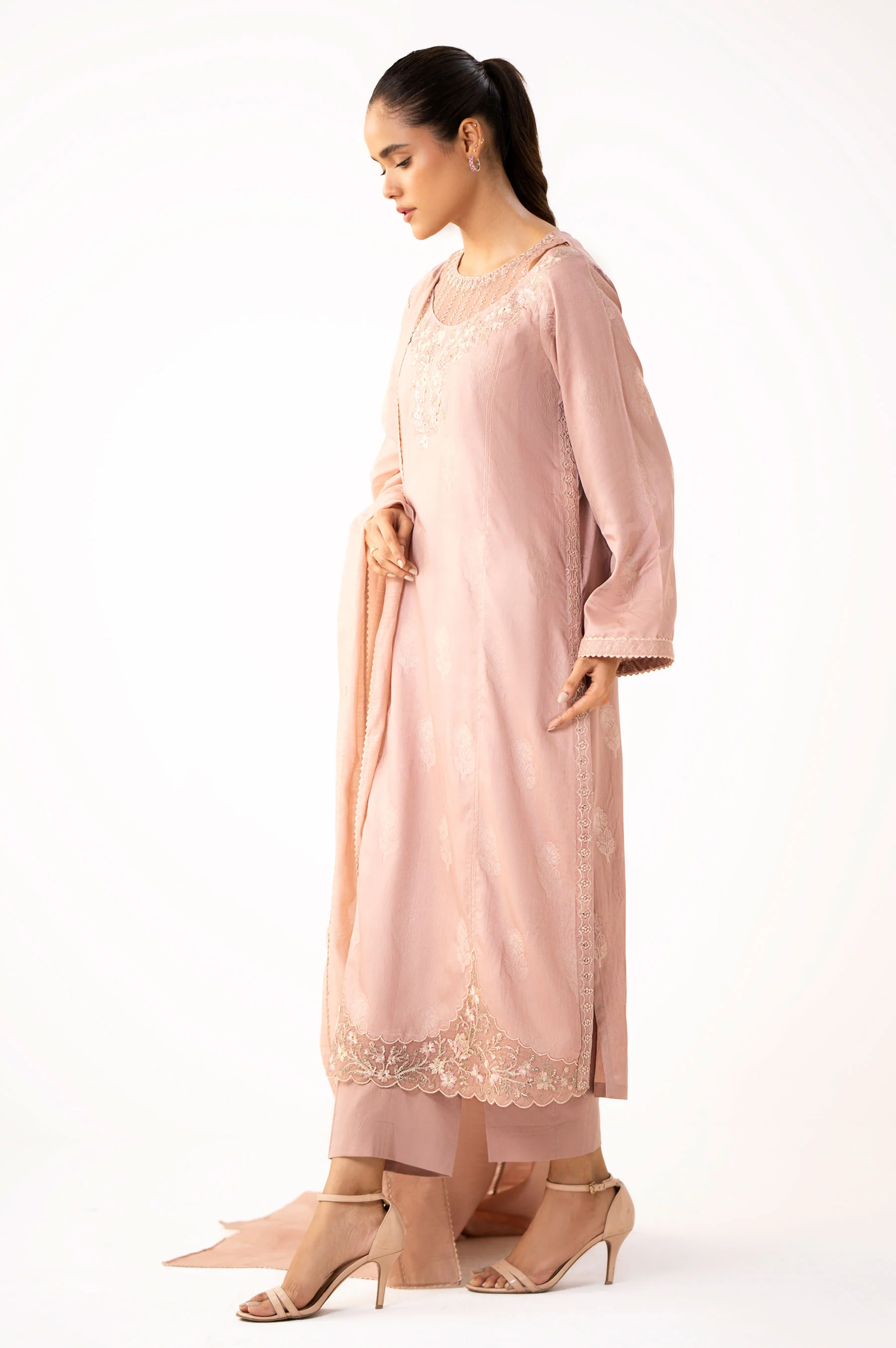 Stitched 3 Piece Embroidered Self Jacquard Suit - Image 4