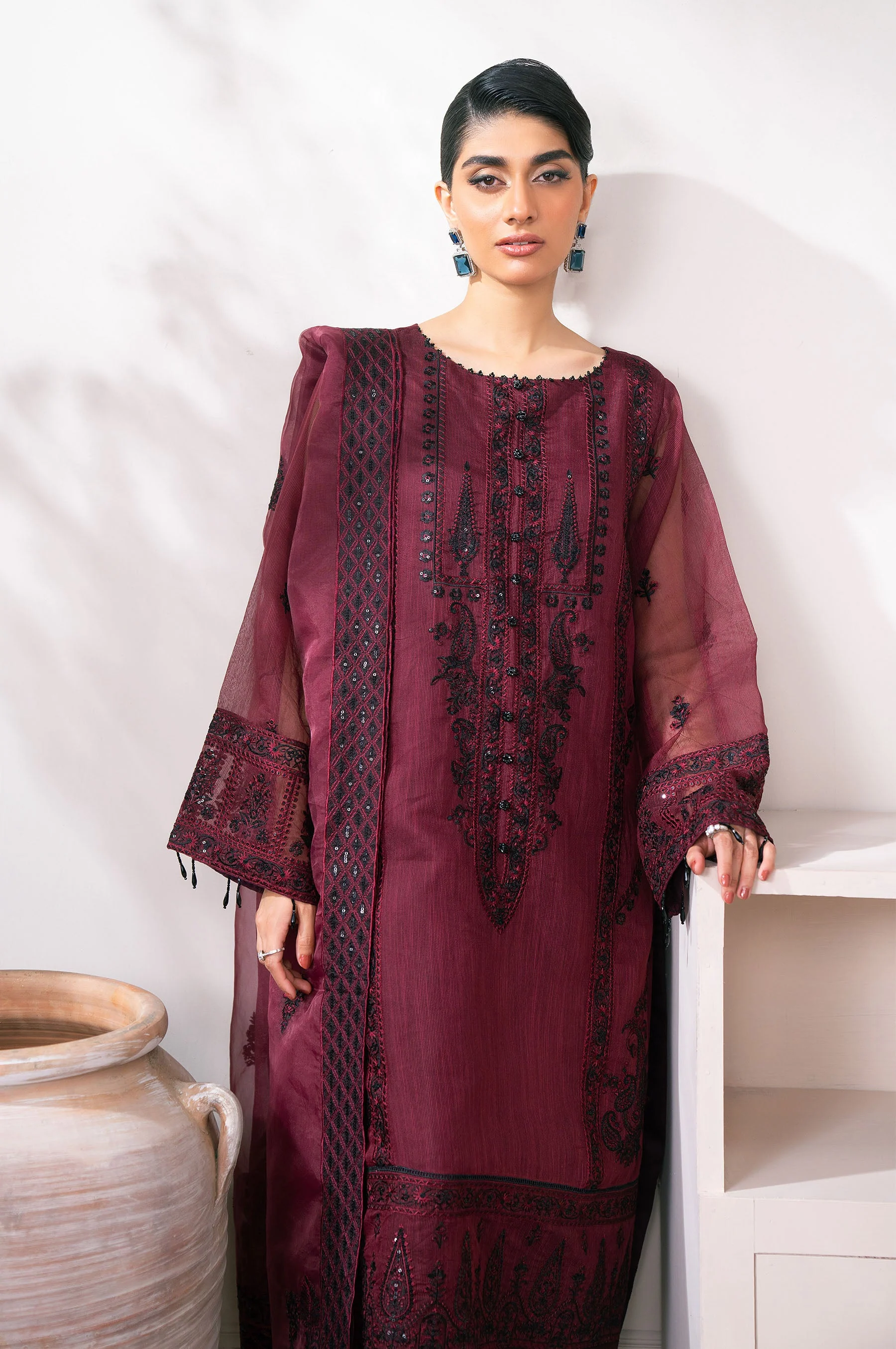 3 Piece Embroidered Semi Formal Suit - Image 2