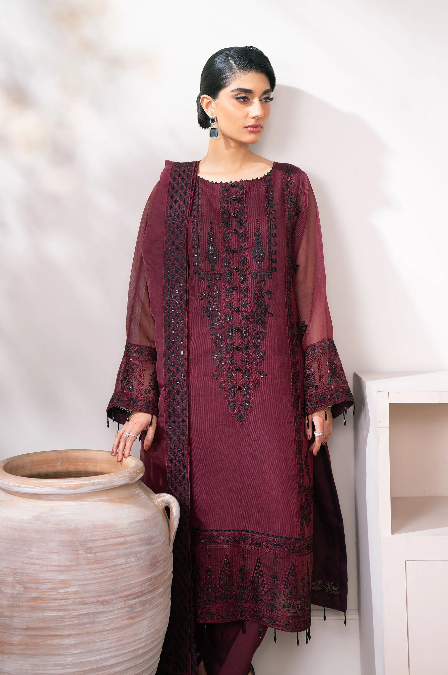 3 Piece Embroidered Semi Formal Suit - Image 6