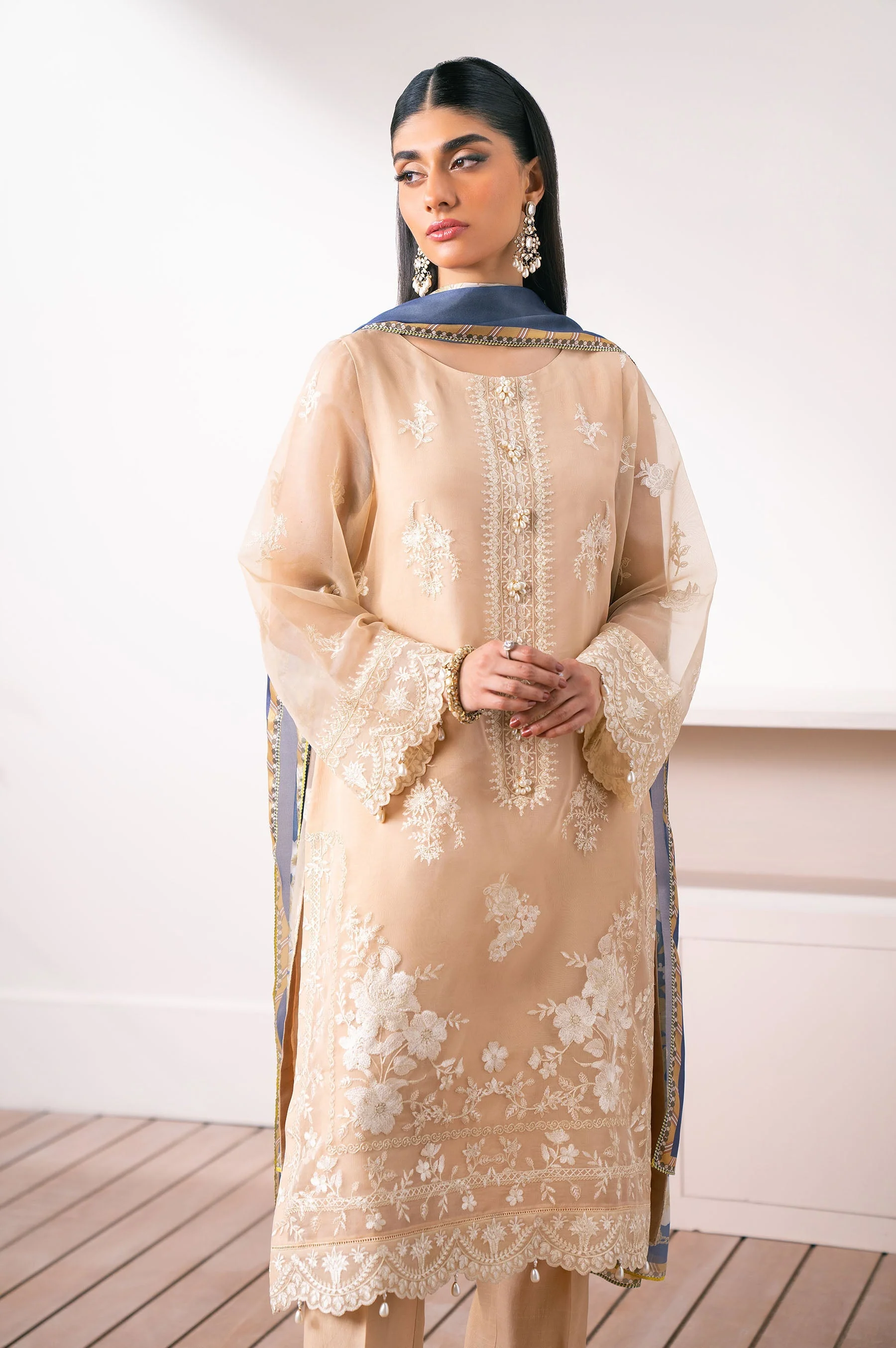 STITCHED EMBROIDERED ORGANZA SUIT (FACTORY E-OUTLET) - Image 2