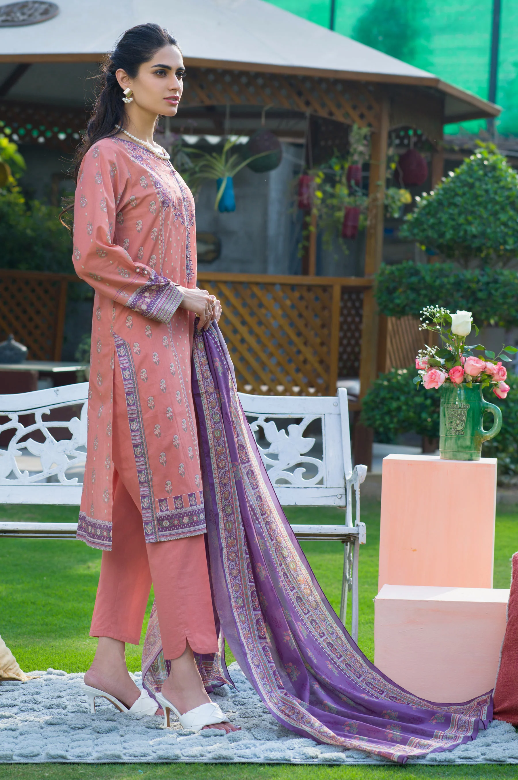 Stitched 3 Piece Embroidered Slub Lawn Suit - Image 2