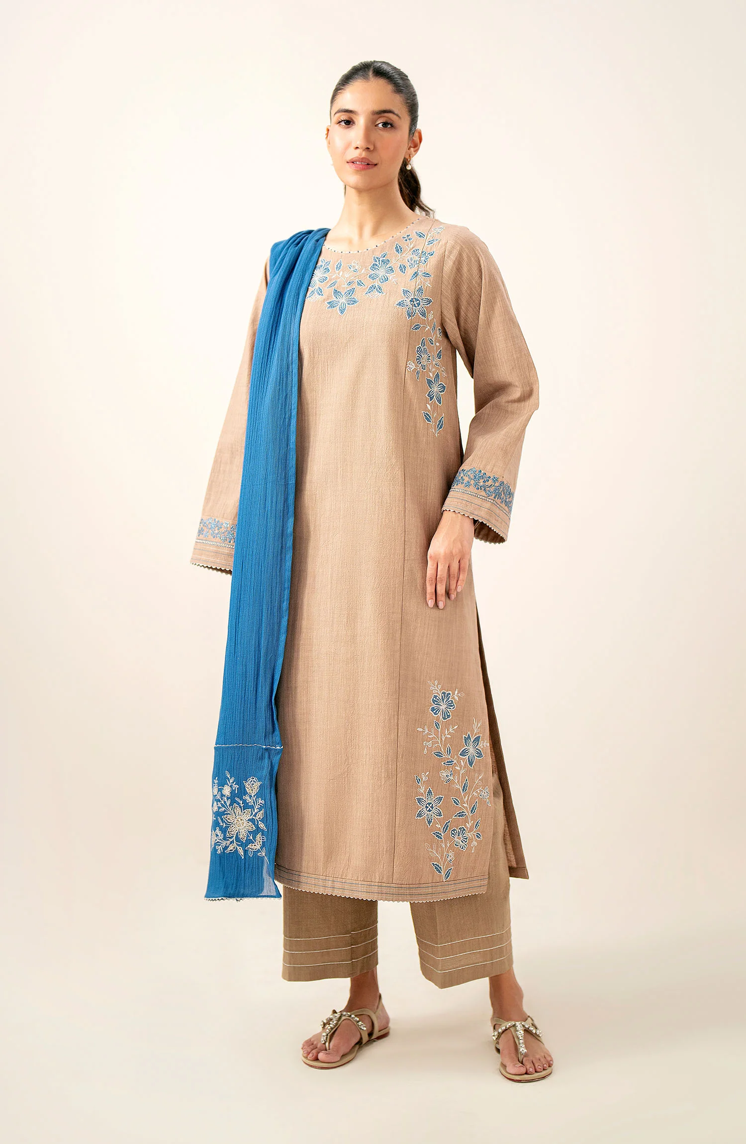 Stitched 3 Piece Embroidered Slub Lawn Suit - Image 6