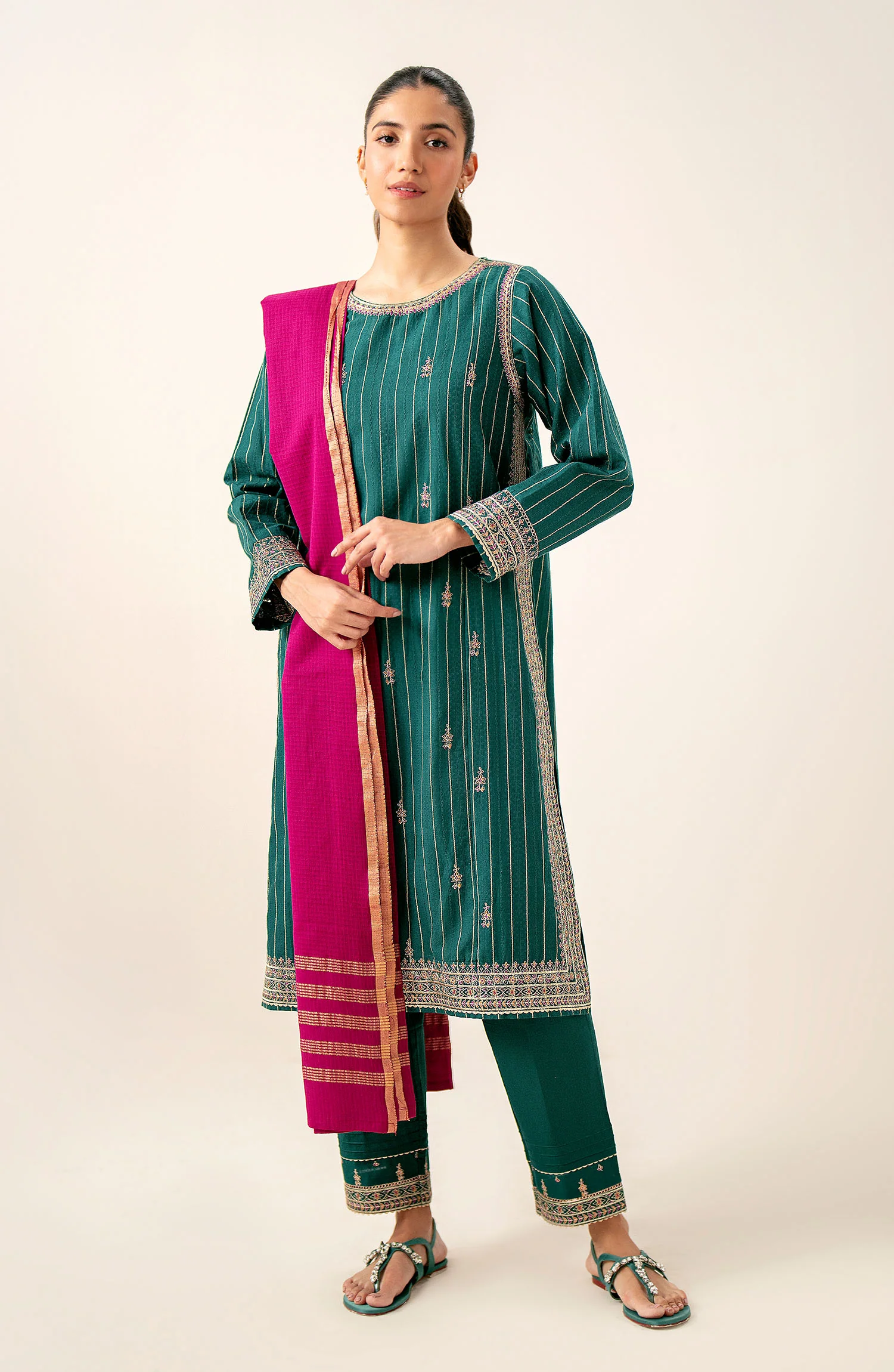 Stitched 3 Piece Embroidered Mysuri Suit - Image 2