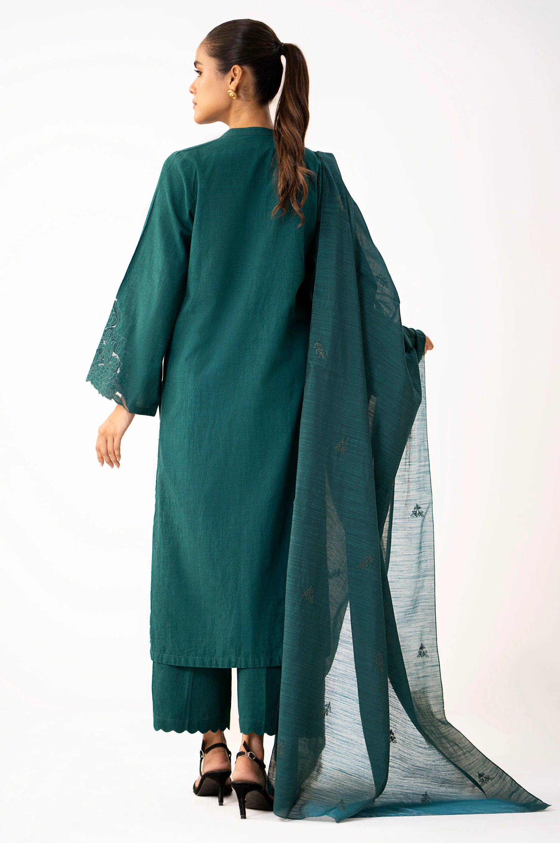 Stitched 3 Piece Embroidered Slub Suit - Image 6