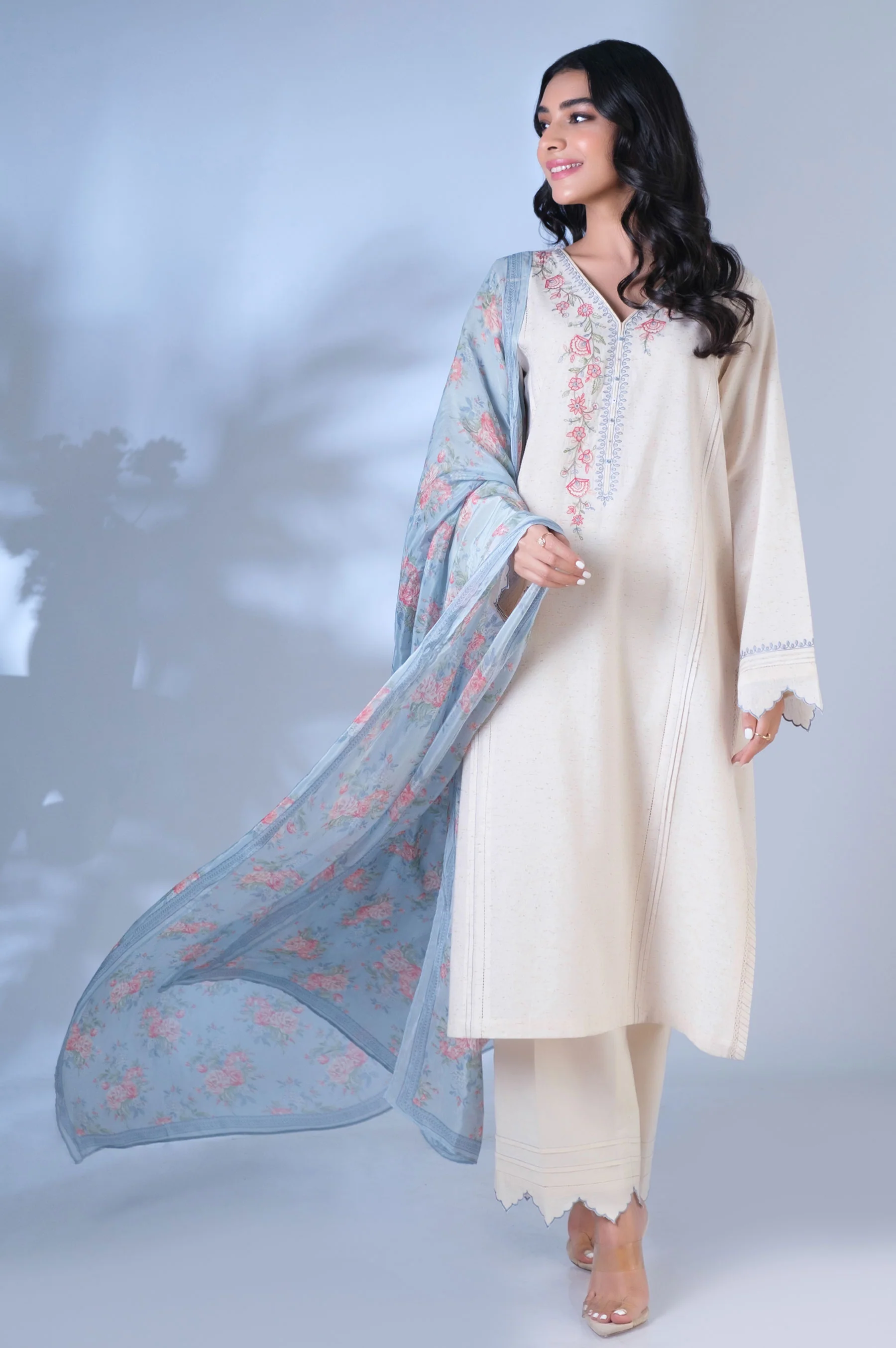 Stitched 3 Piece Embroidered Suit - Image 2
