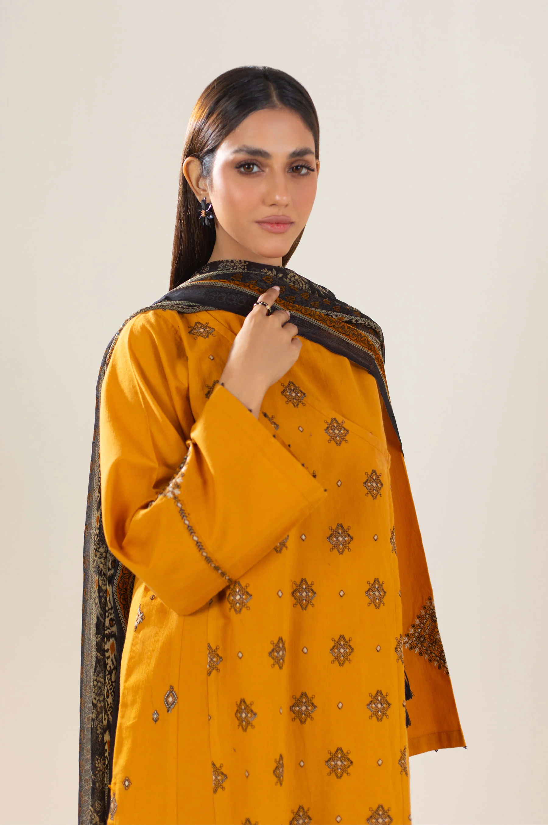 Stitched 3 Piece Embroidered Lawn Textured Slub Suit - Image 3