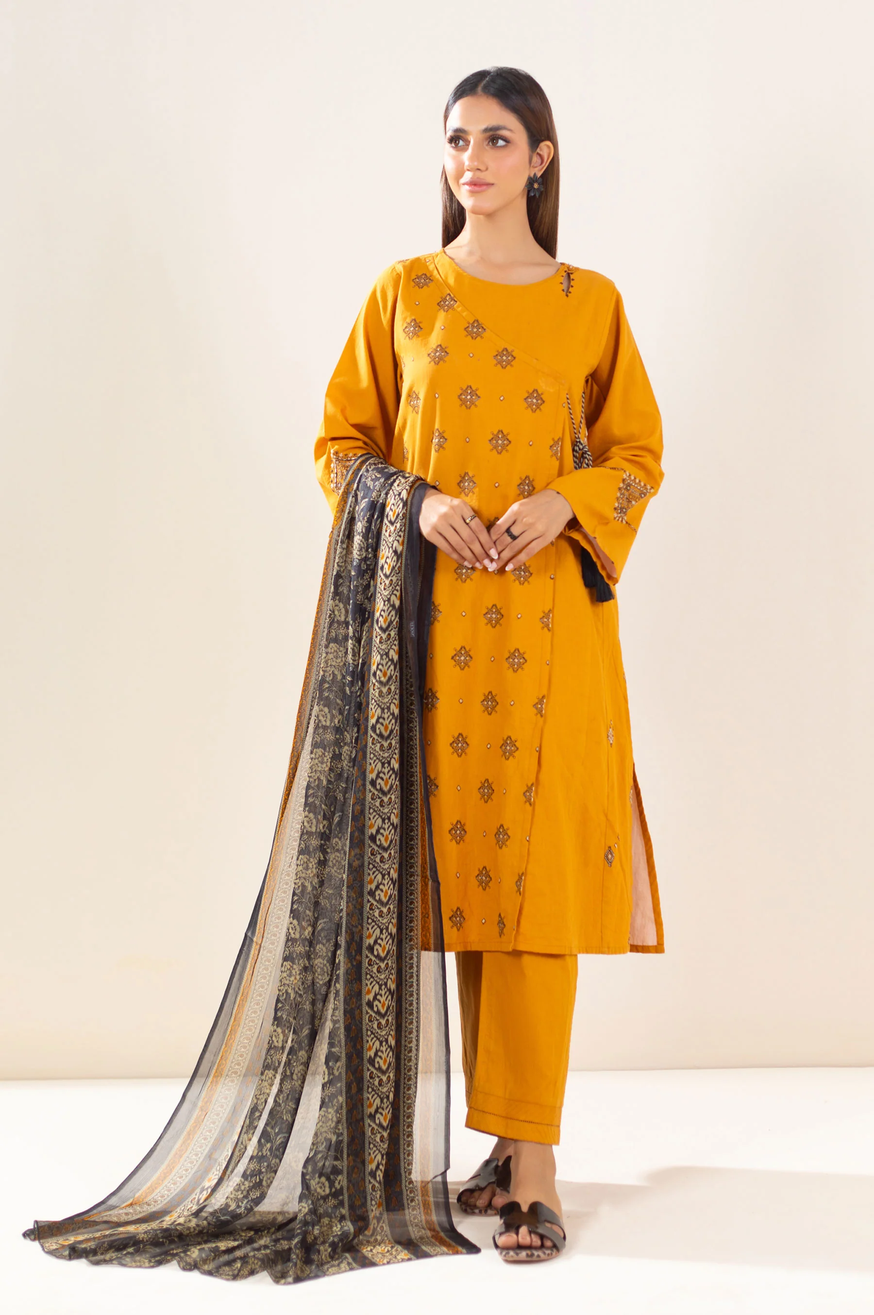 Stitched 3 Piece Embroidered Lawn Textured Slub Suit - Image 4