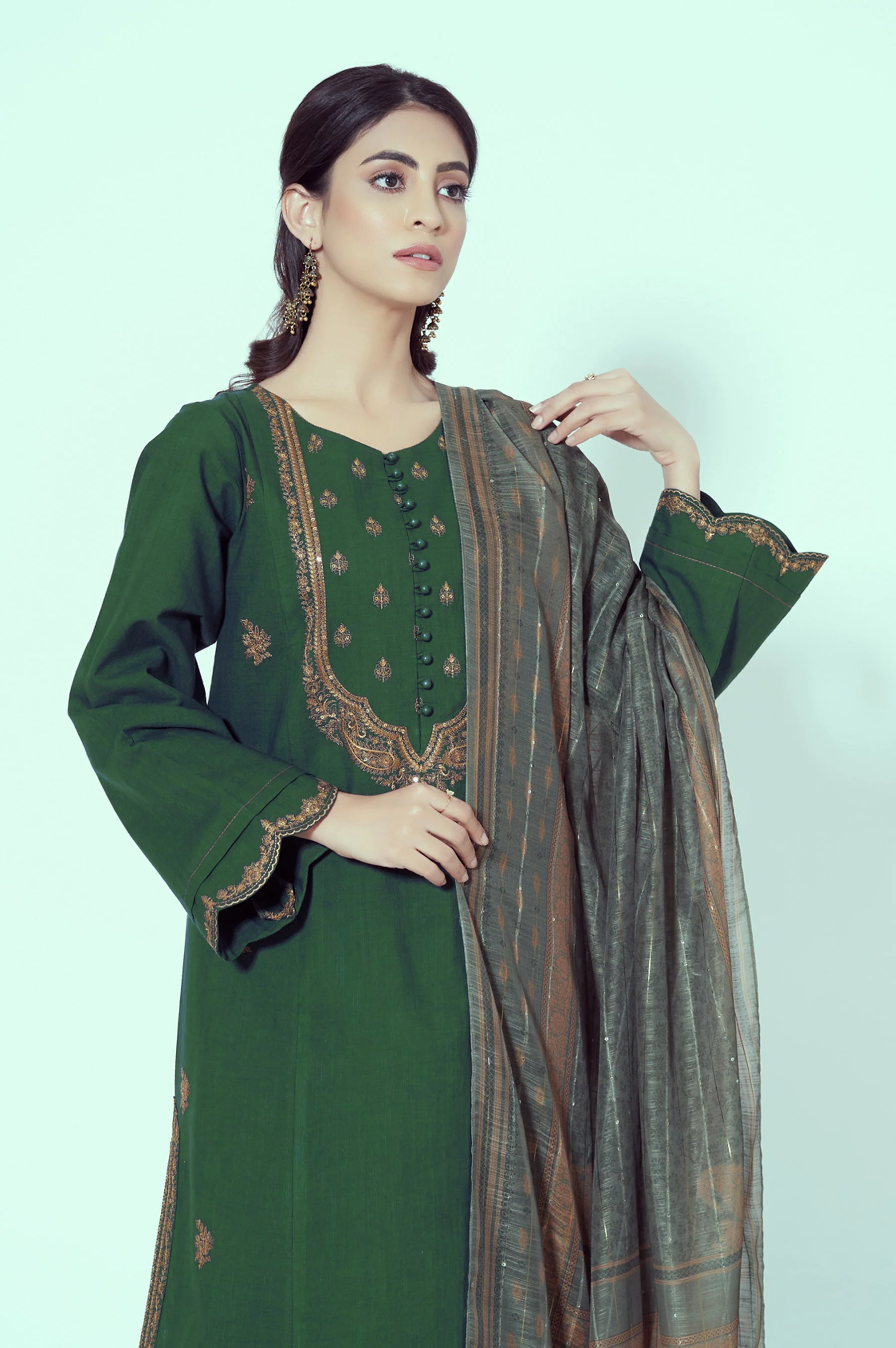 Stitched 3 Piece Embroidered Textured Slub - Image 2