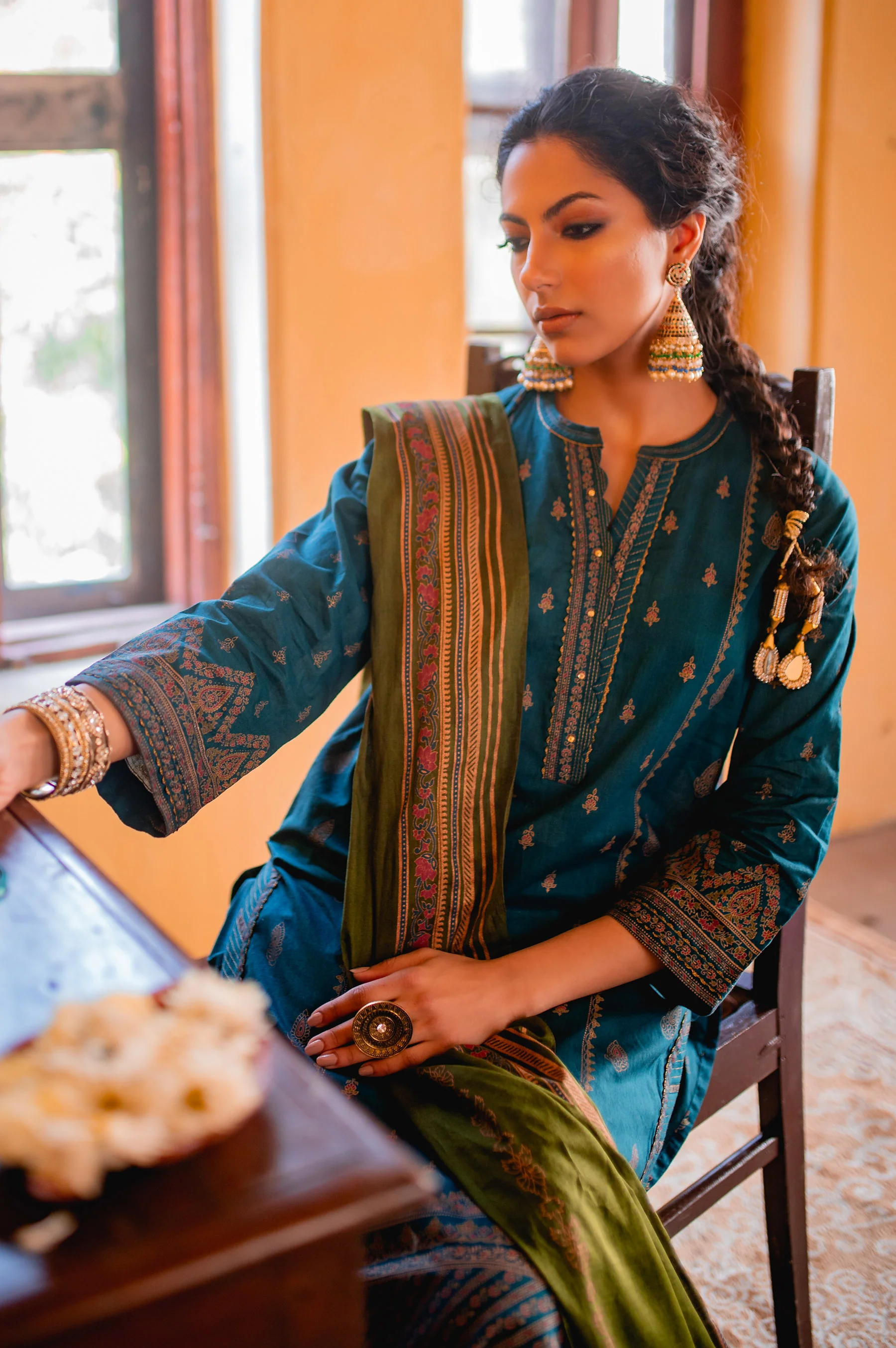 Stitched 3 Piece Gold & Colored Paste Lawn Suit - Image 2