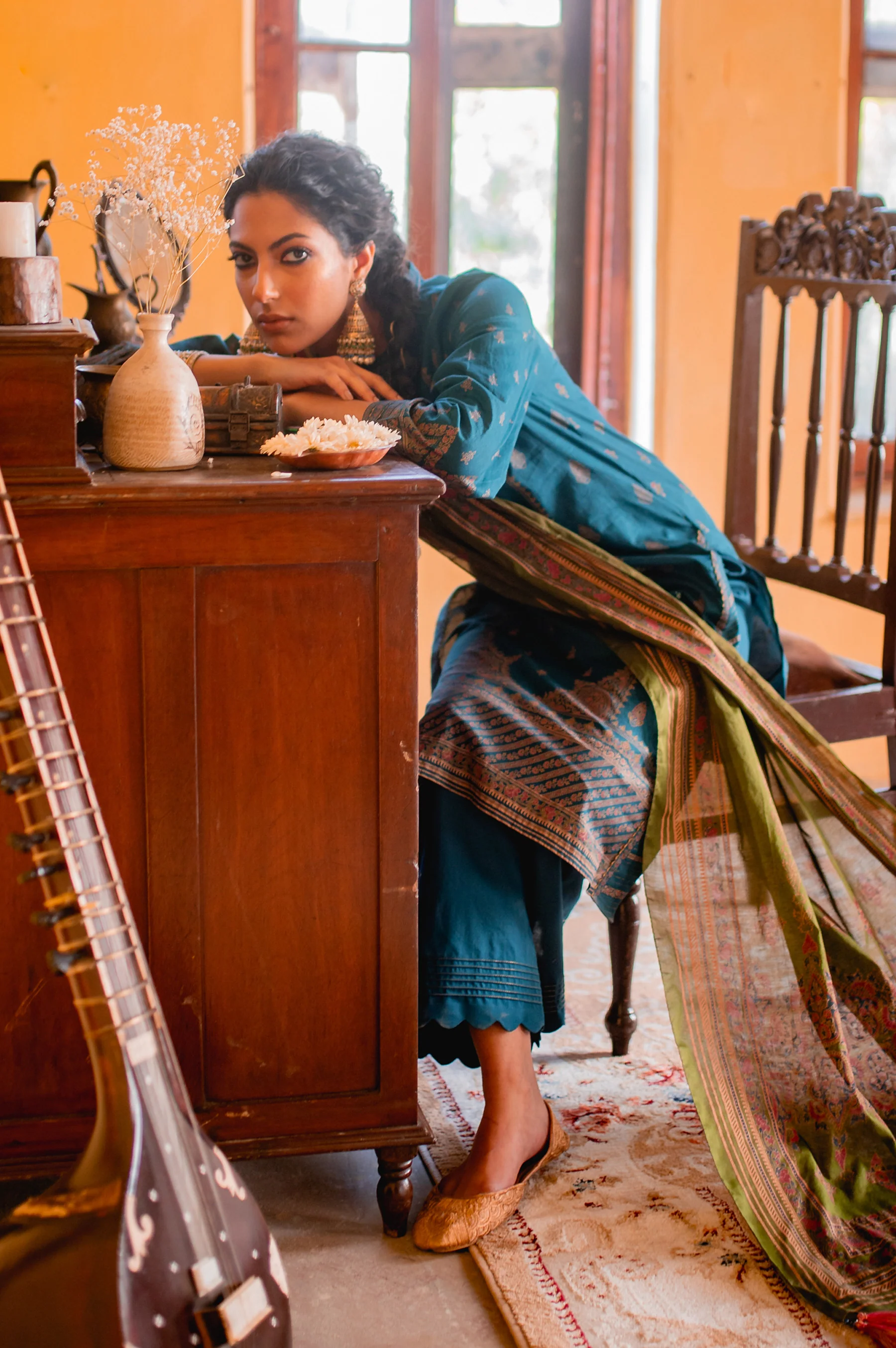 Stitched 3 Piece Gold & Colored Paste Lawn Suit - Image 3