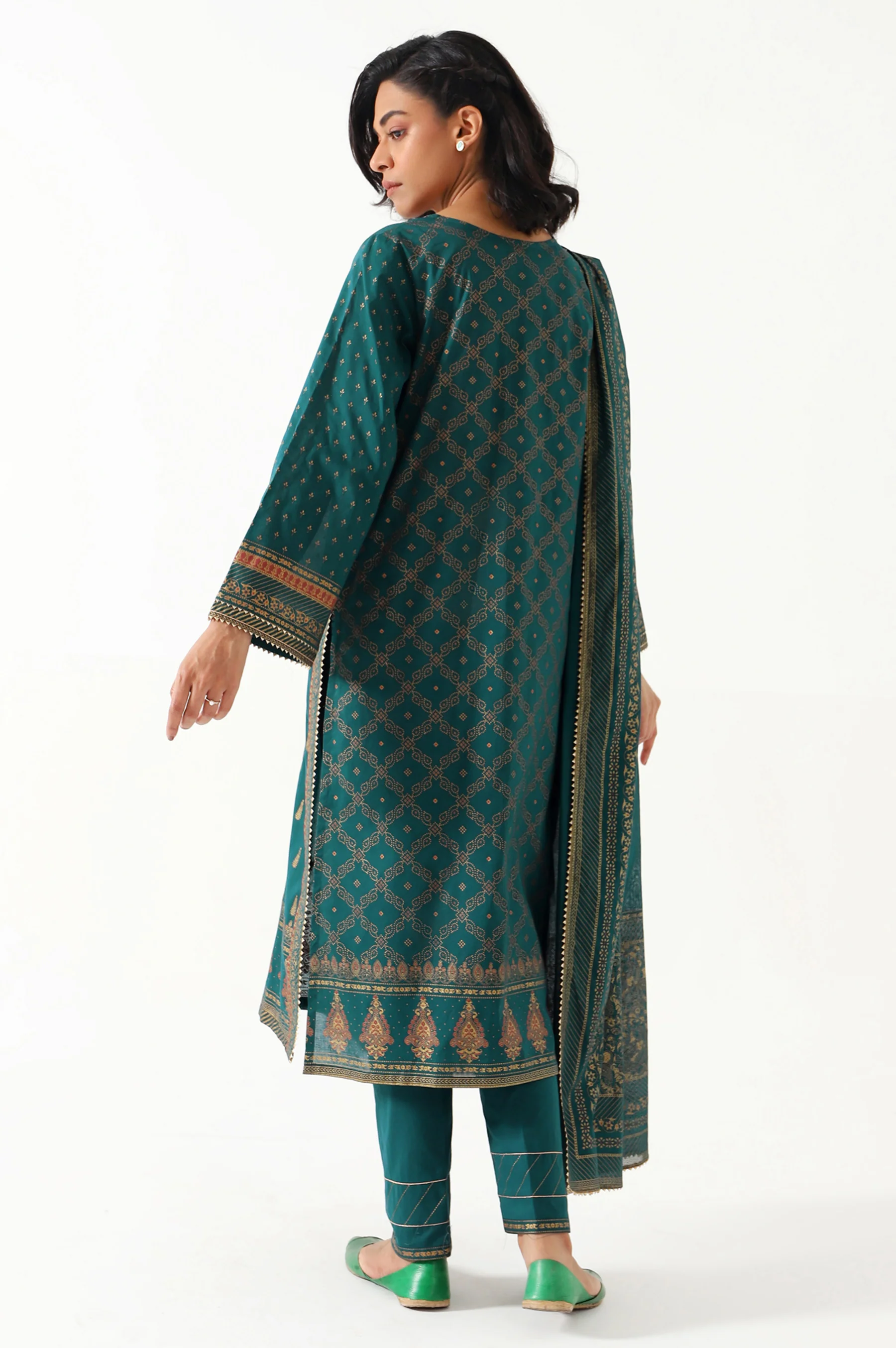 Stitched 3 Piece Gold & Colored Paste Lawn Suit - Image 2