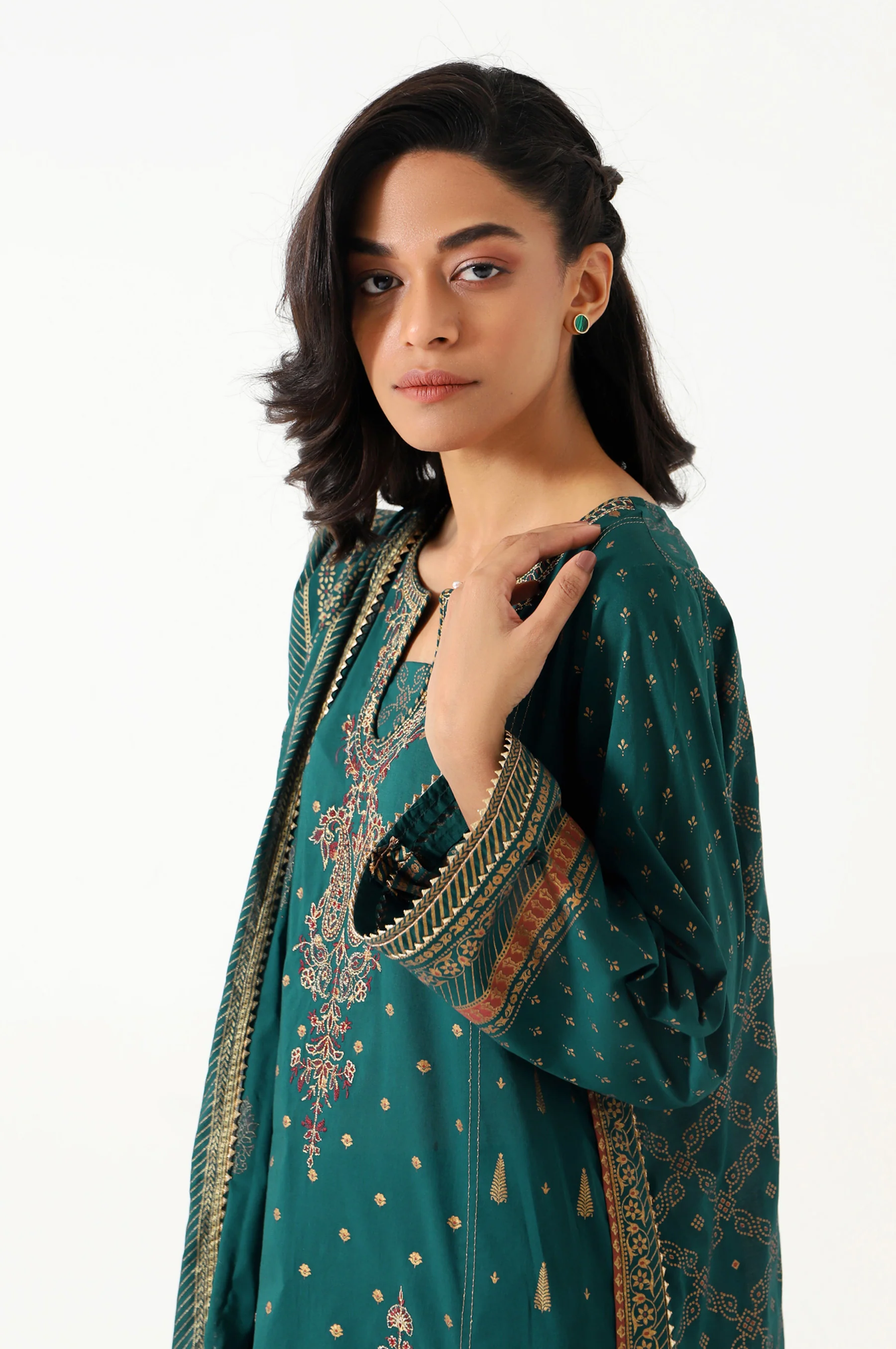 Stitched 3 Piece Gold & Colored Paste Lawn Suit - Image 3