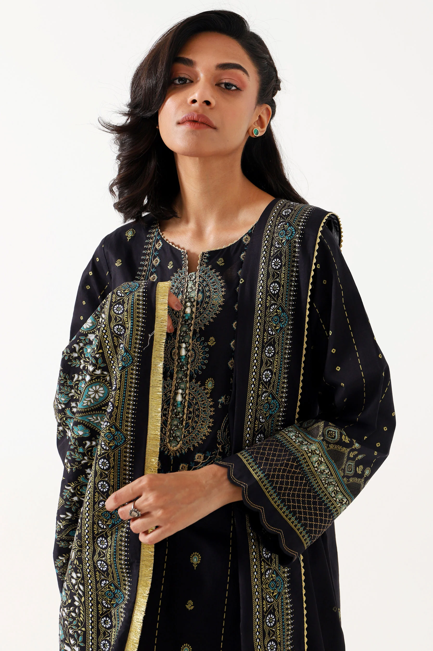 Stitched 3 Piece Gold & Colored Paste Lawn Suit - Image 4