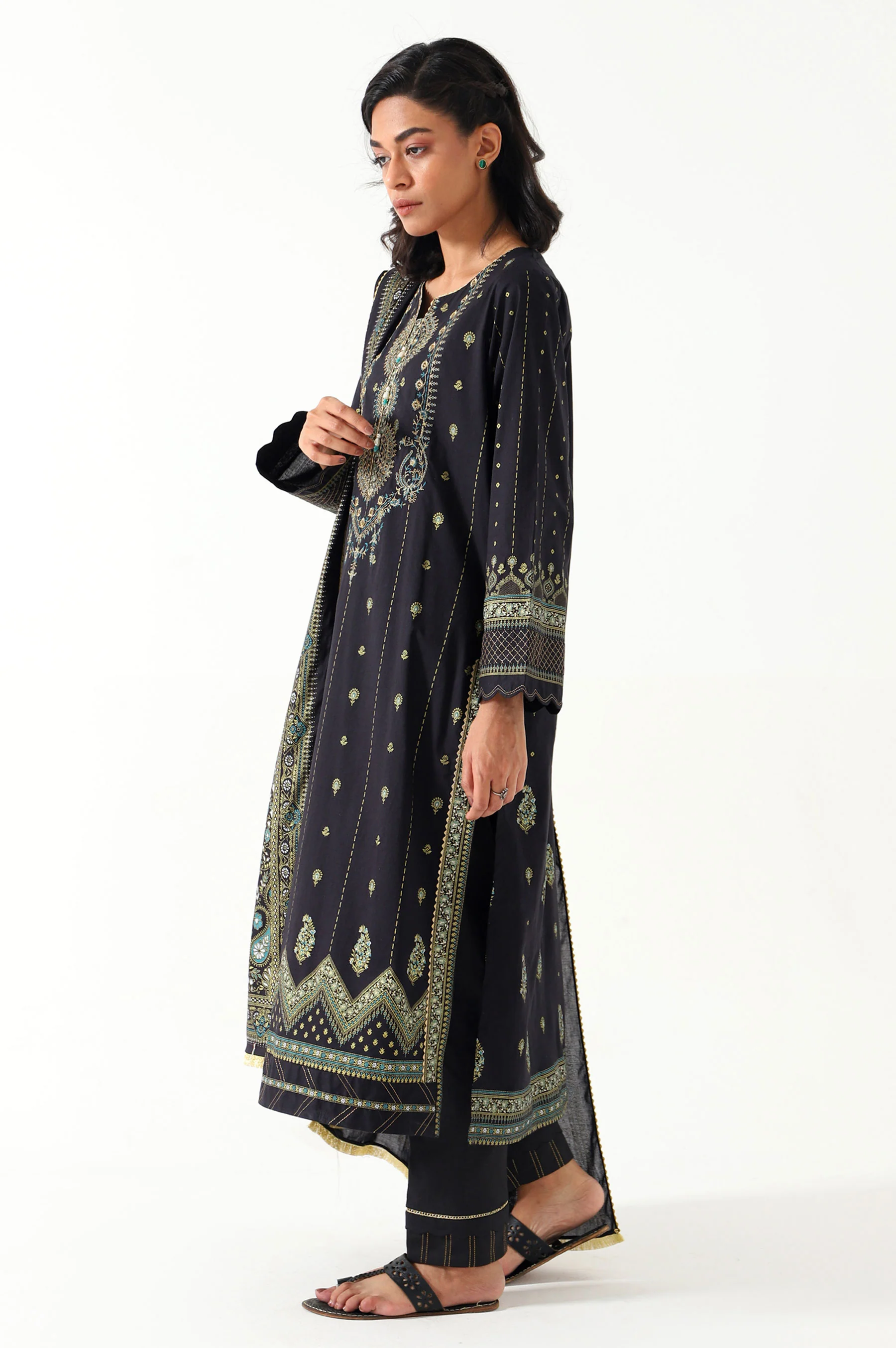 Stitched 3 Piece Gold & Colored Paste Lawn Suit - Image 6