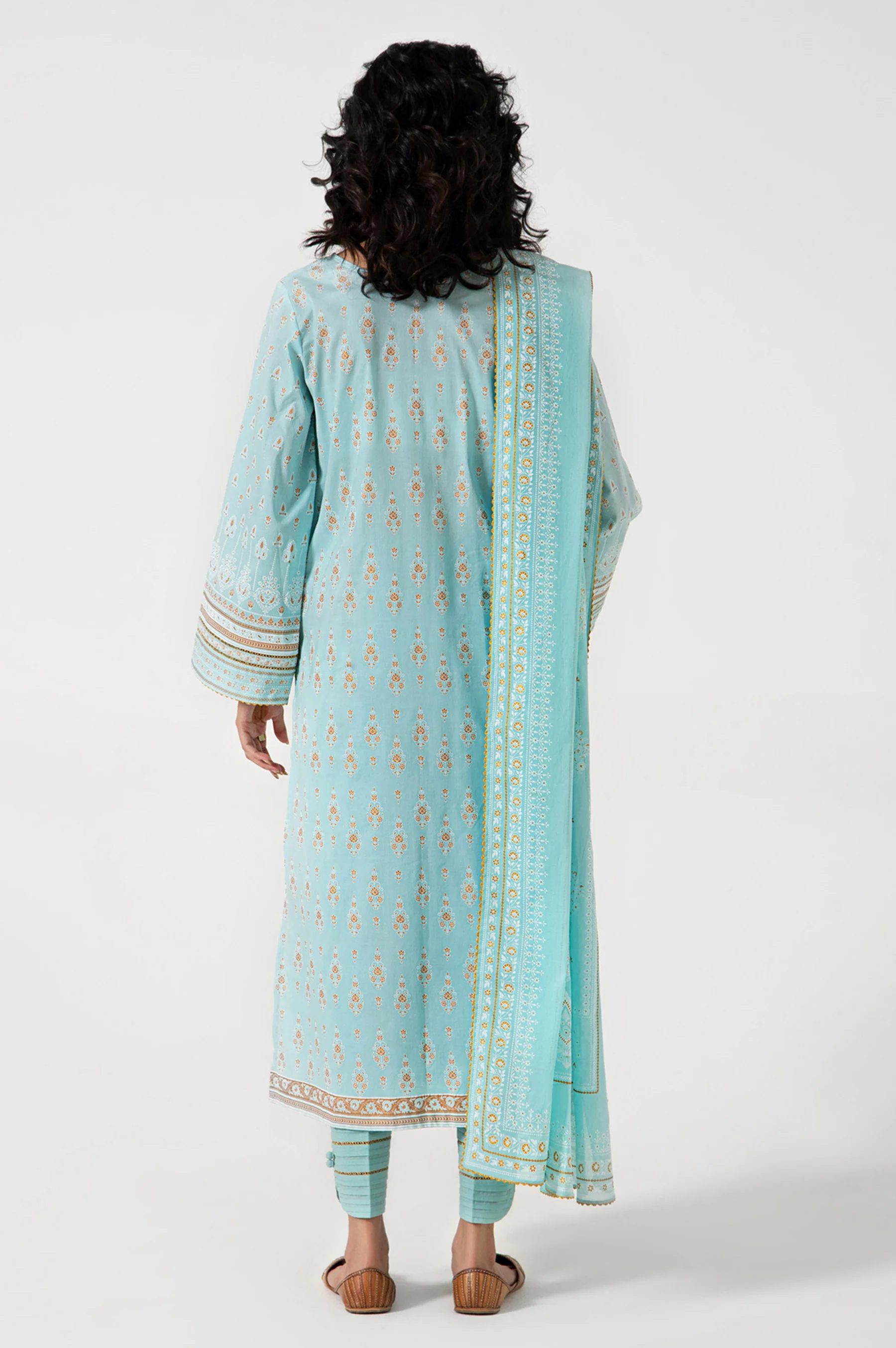 Stitched 3 Piece Gold & Colored Paste Lawn Suit - Image 2