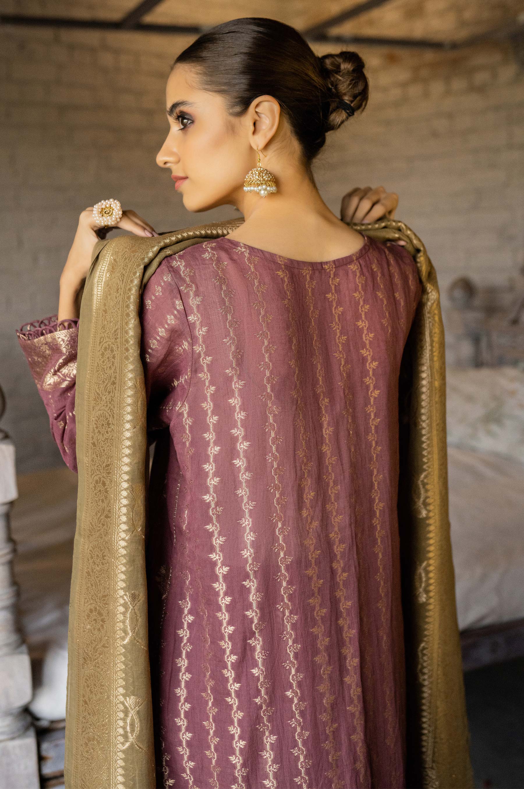 Stitched 3 Piece Jacquard Suit with Jacquard dupatta - Image 2