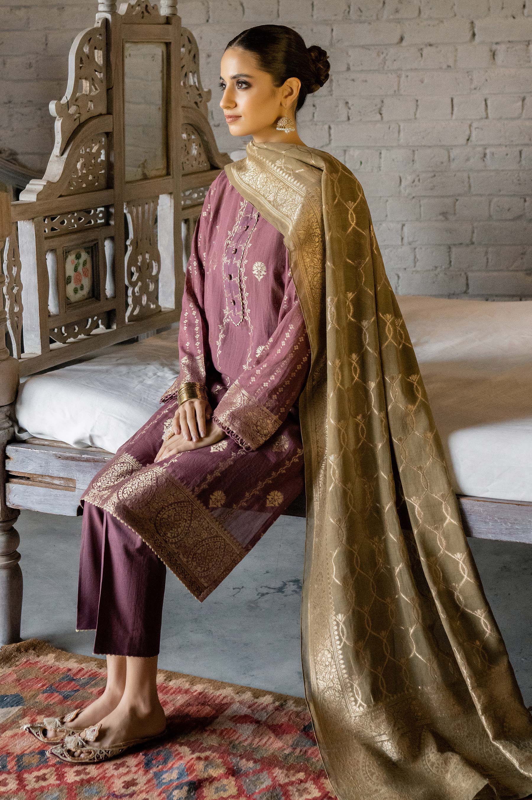 Stitched 3 Piece Jacquard Suit with Jacquard dupatta - Image 3