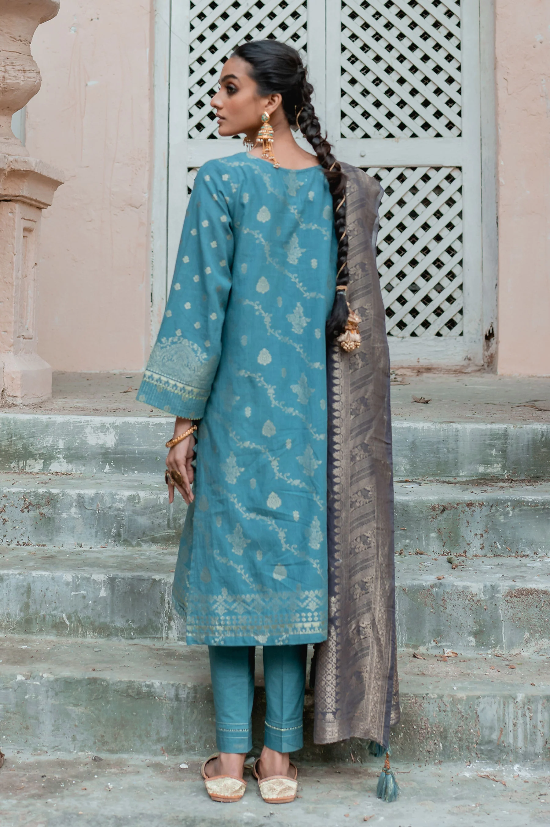 Stitched 3 Piece Jacquard Suit - Image 2
