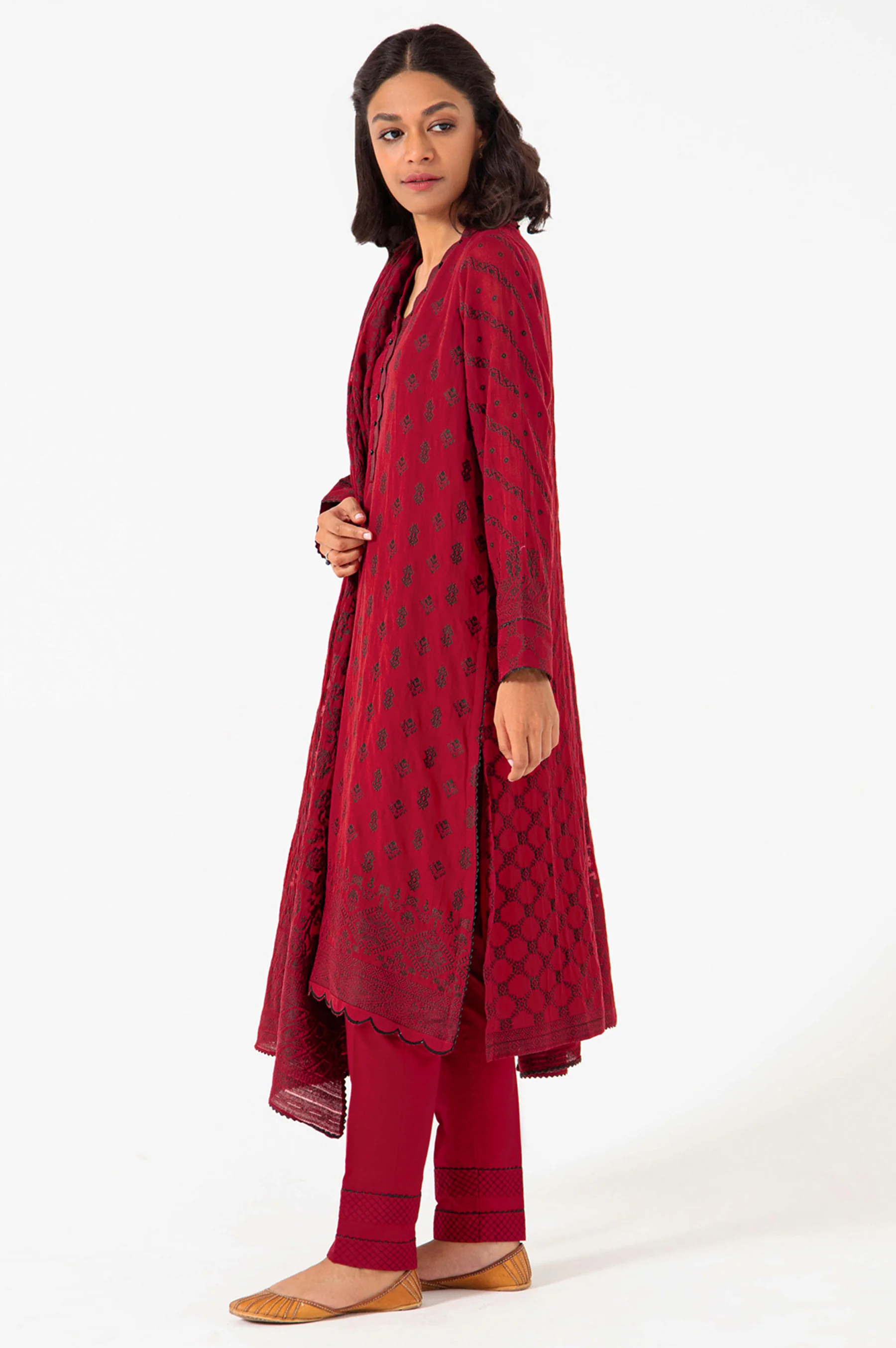 Stitched 3 Piece Dyed Jacquard Suit - Image 5