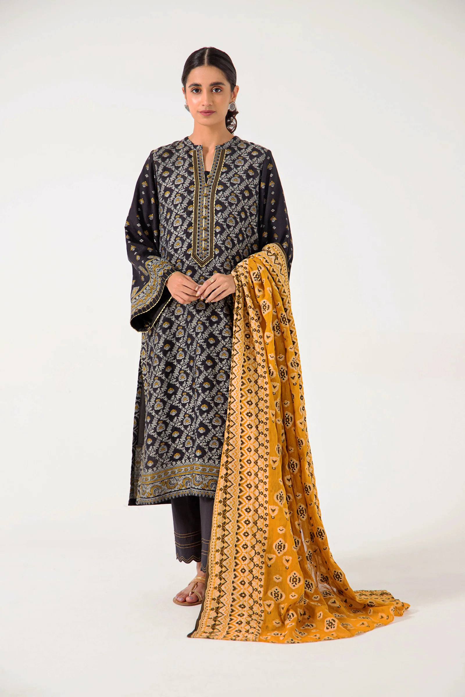 Stitched 3 Piece Dyed Jacquard Suit - Image 2