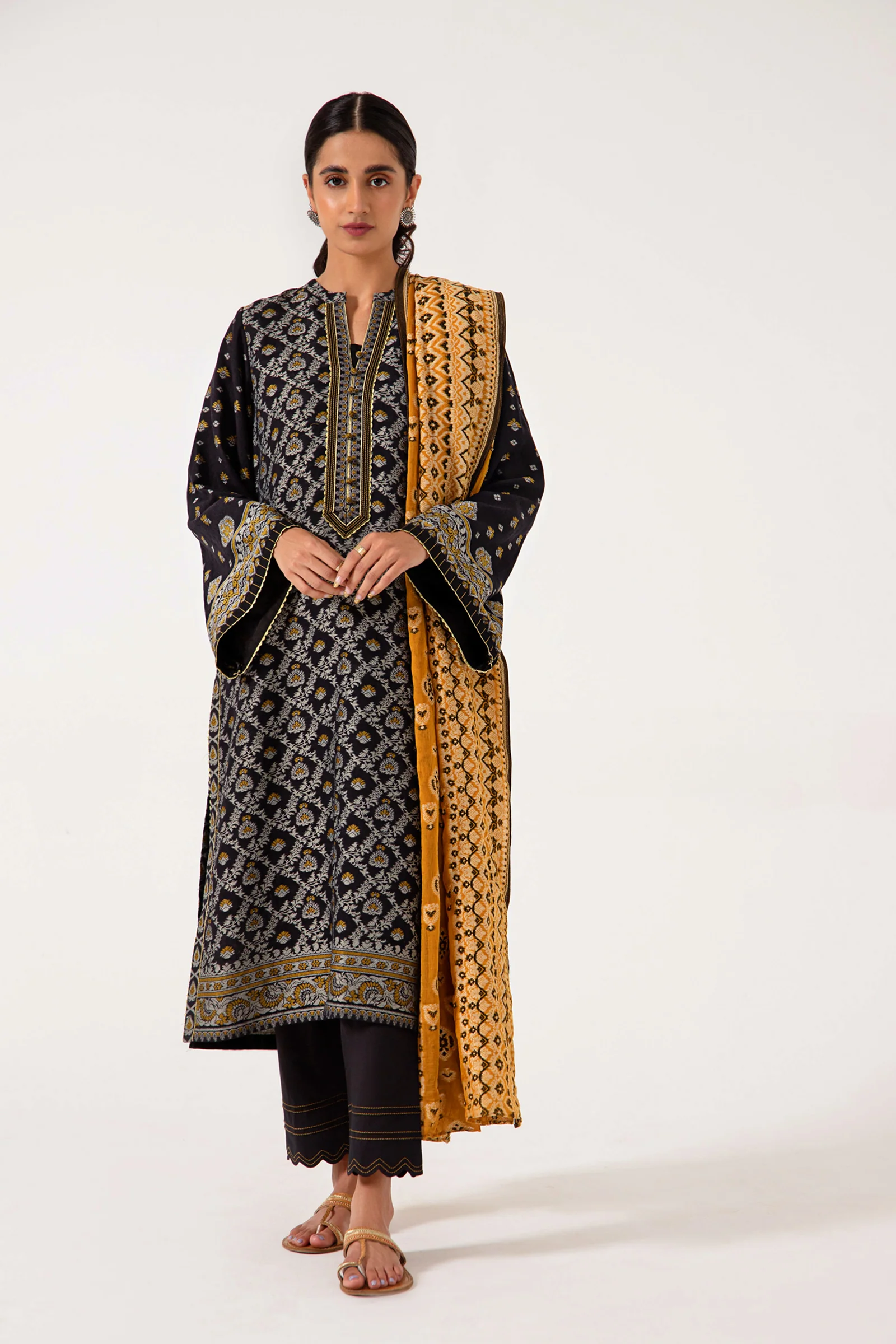 Stitched 3 Piece Dyed Jacquard Suit - Image 3