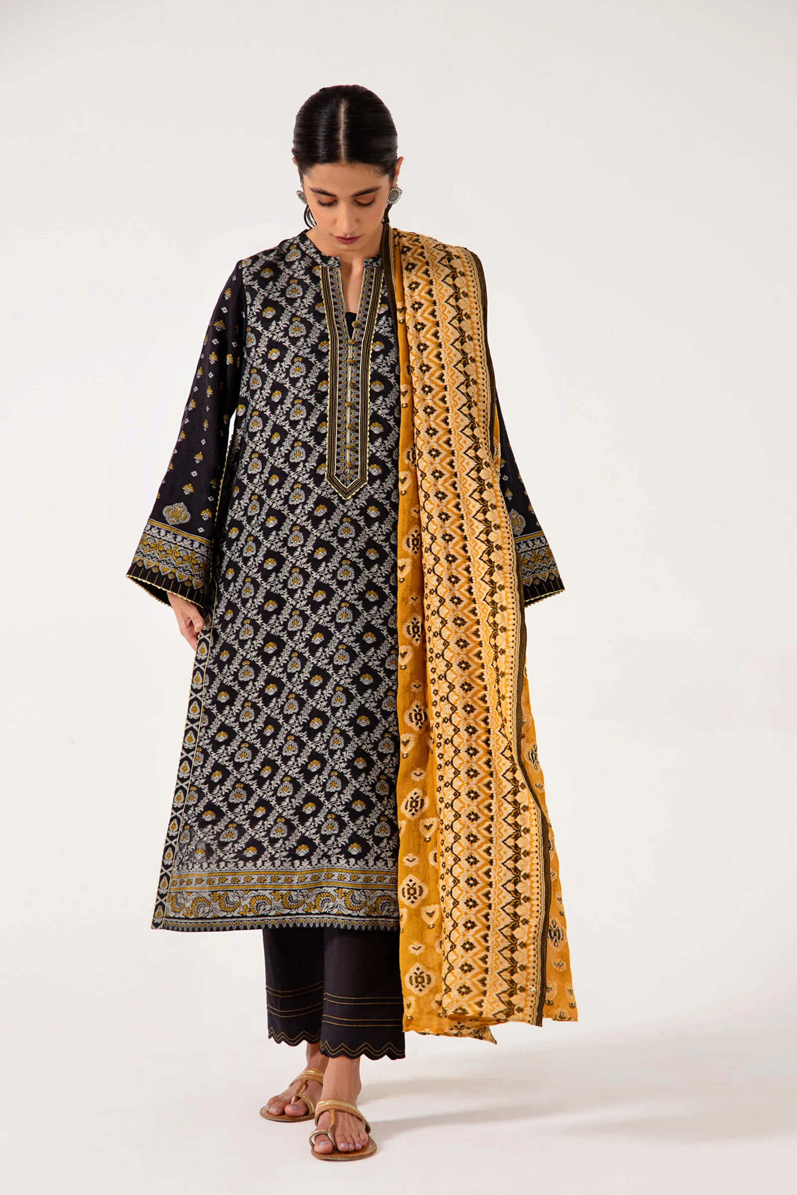 Stitched 3 Piece Dyed Jacquard Suit - Image 6