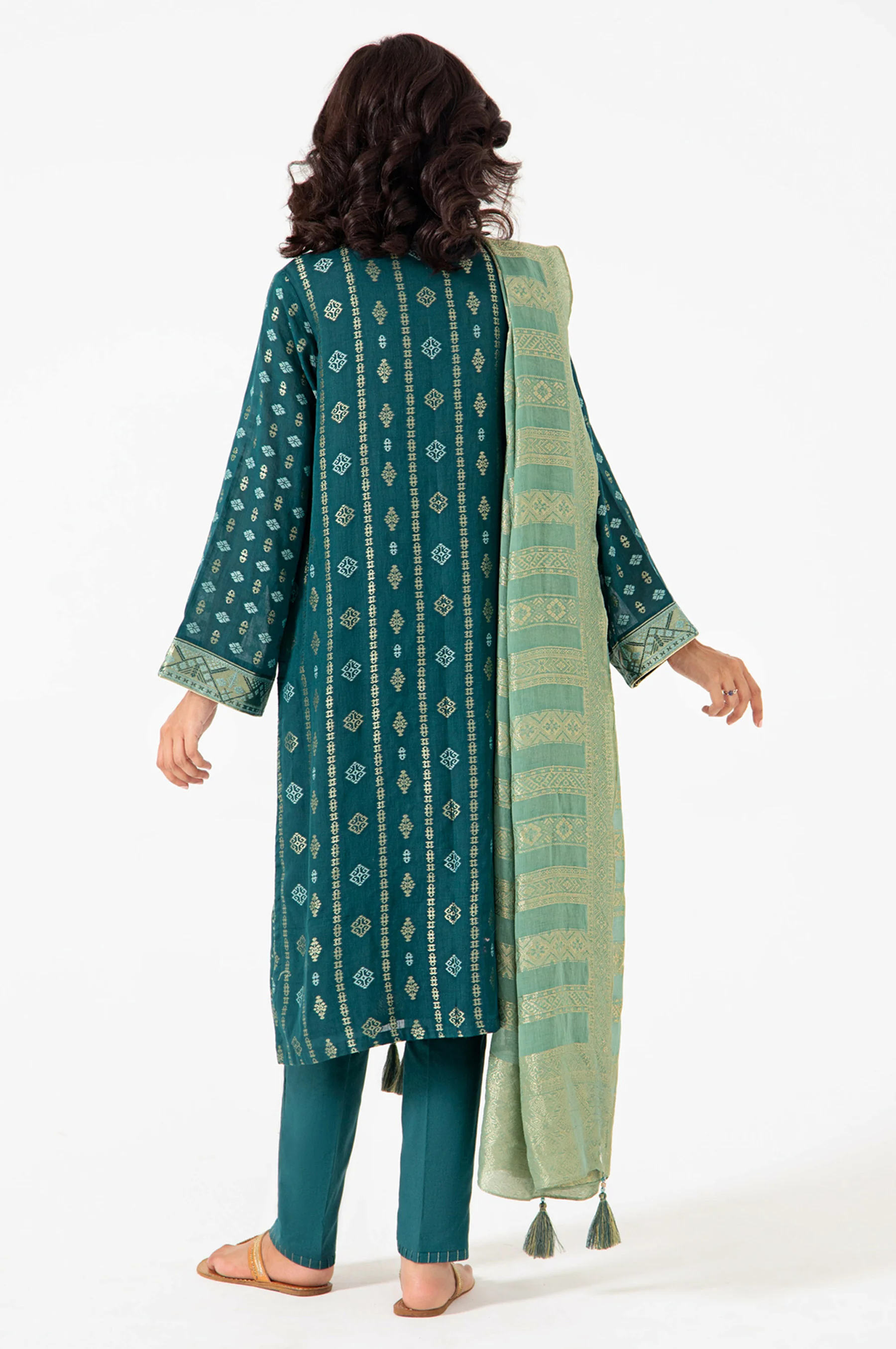 Stitched 3 Piece Dyed Jacquard Suit - Image 2