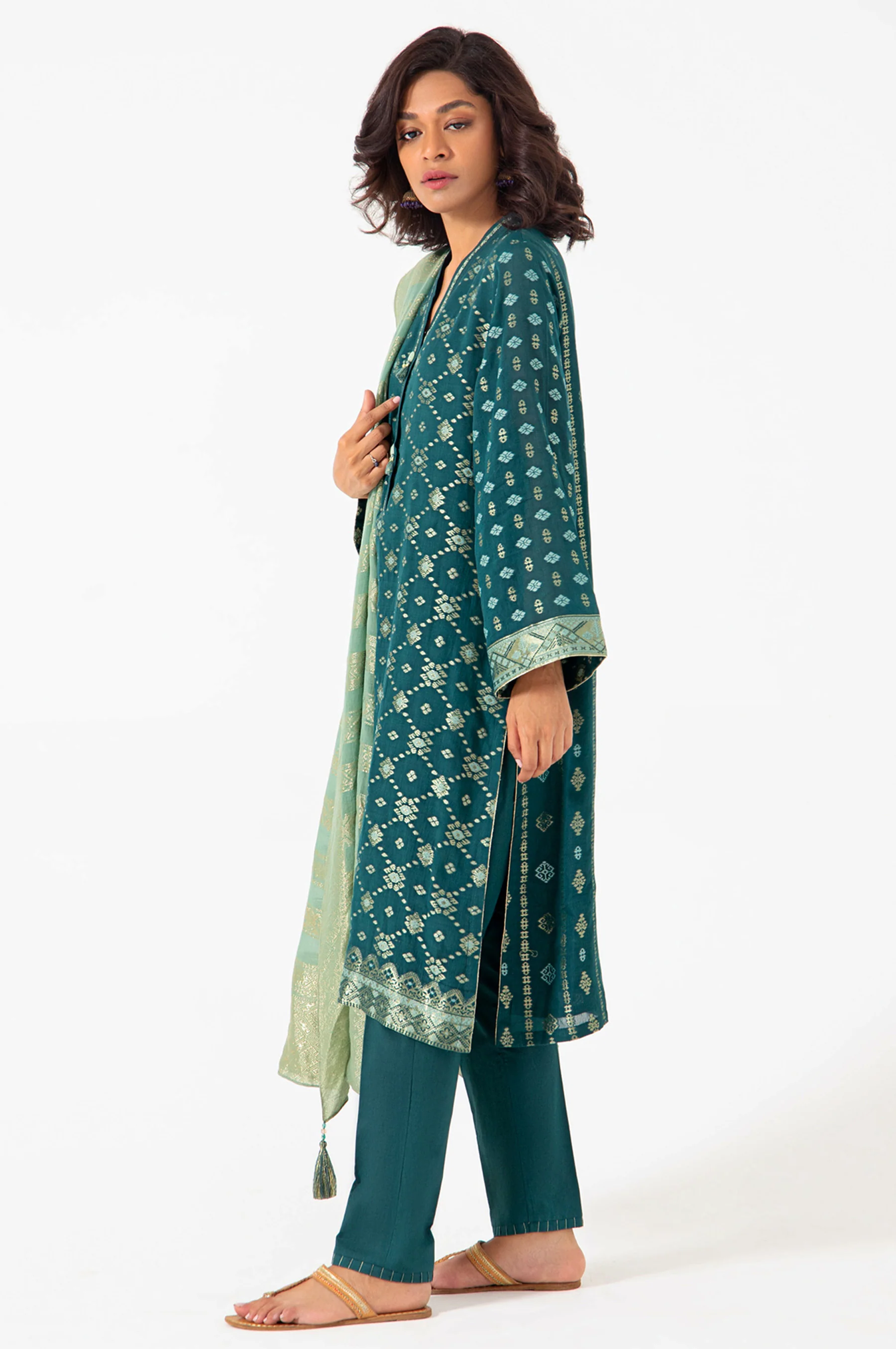 Stitched 3 Piece Dyed Jacquard Suit - Image 3