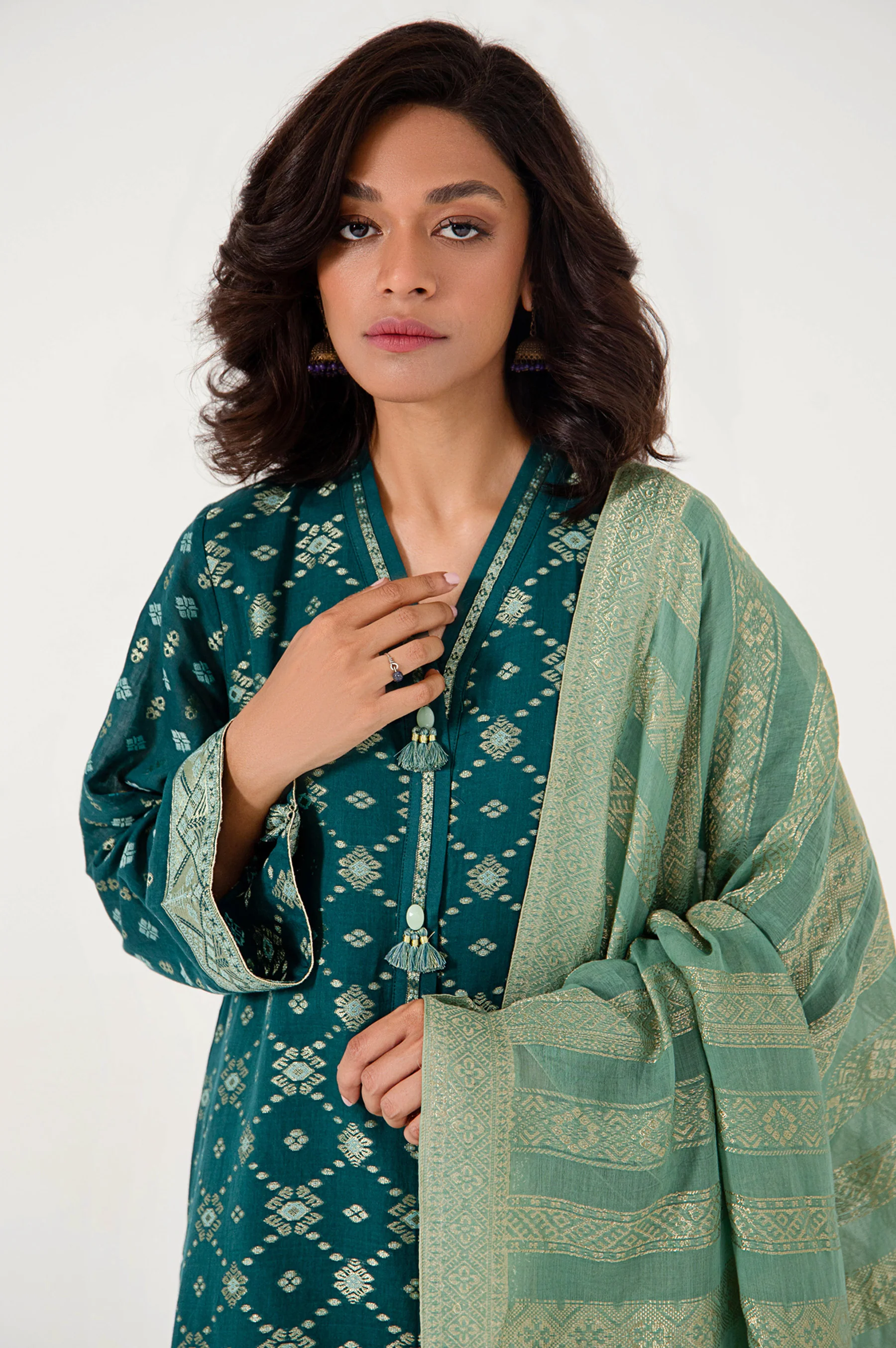 Stitched 3 Piece Dyed Jacquard Suit - Image 4