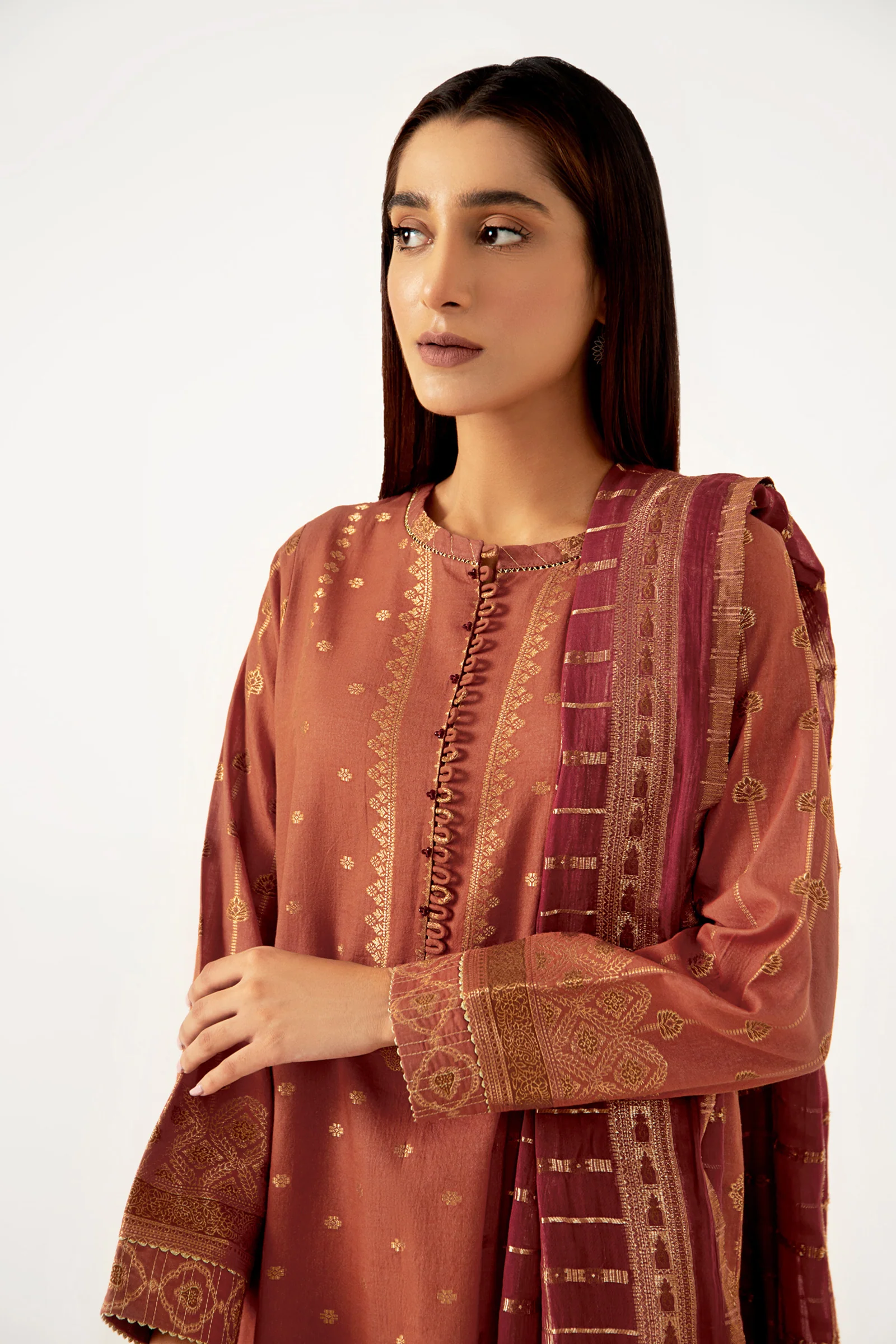 Stitched 3 Piece Dyed Jacquard Suit - Image 2