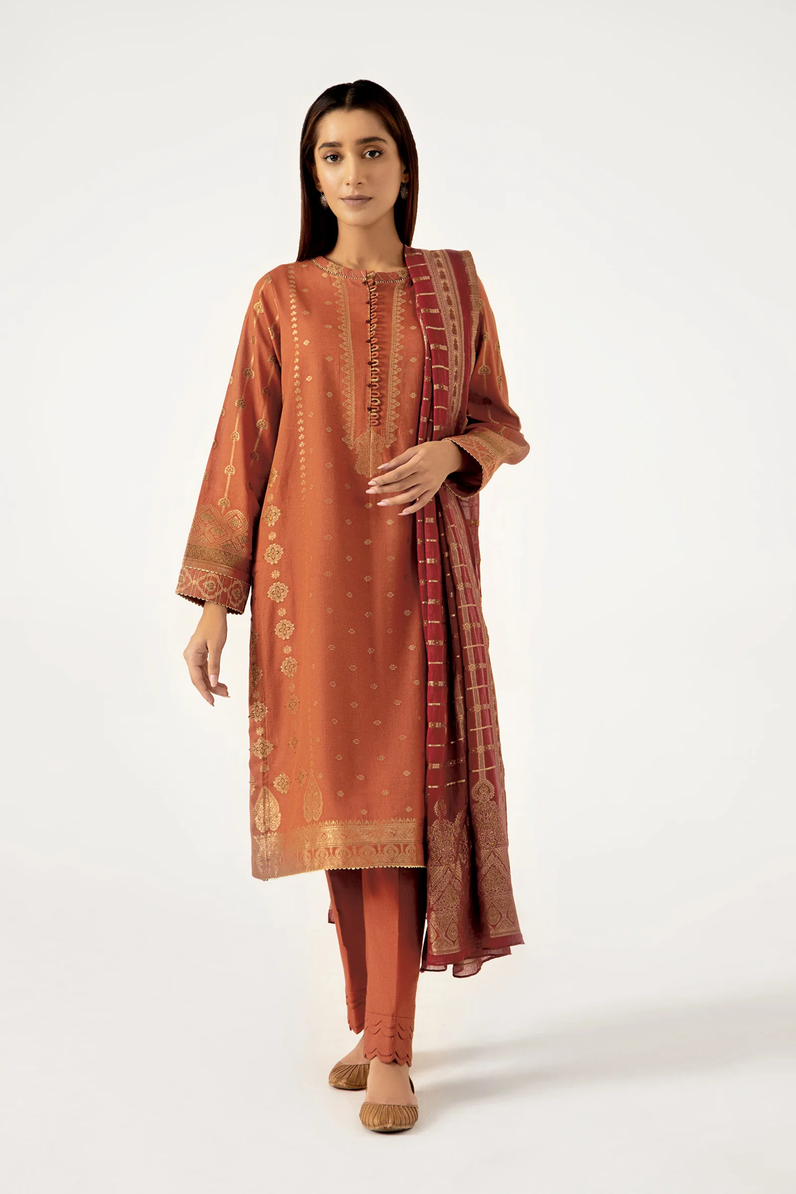 Stitched 3 Piece Dyed Jacquard Suit - Image 3