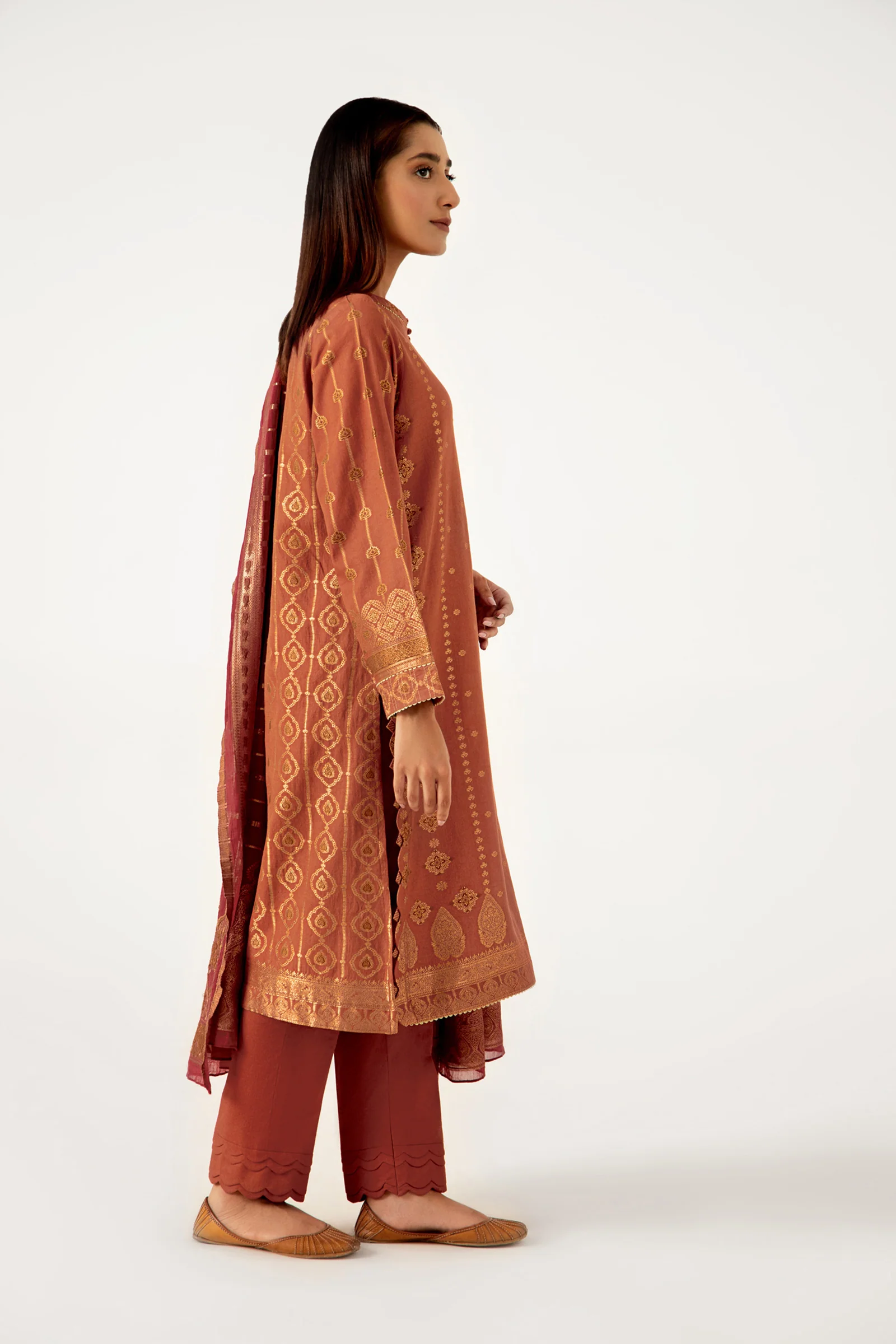 Stitched 3 Piece Dyed Jacquard Suit - Image 4