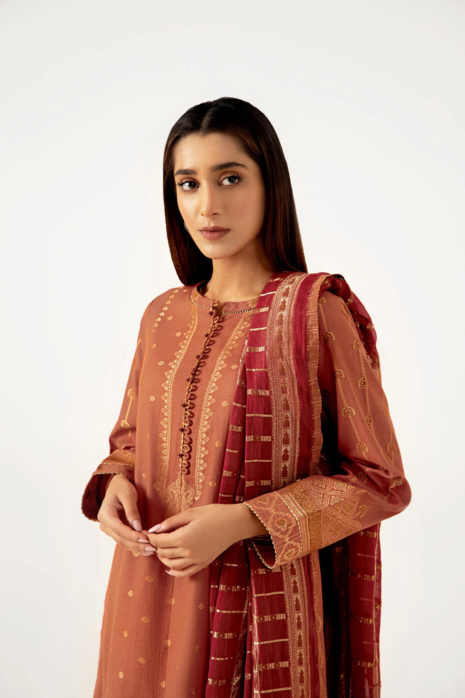 Stitched 3 Piece Dyed Jacquard Suit - Image 5