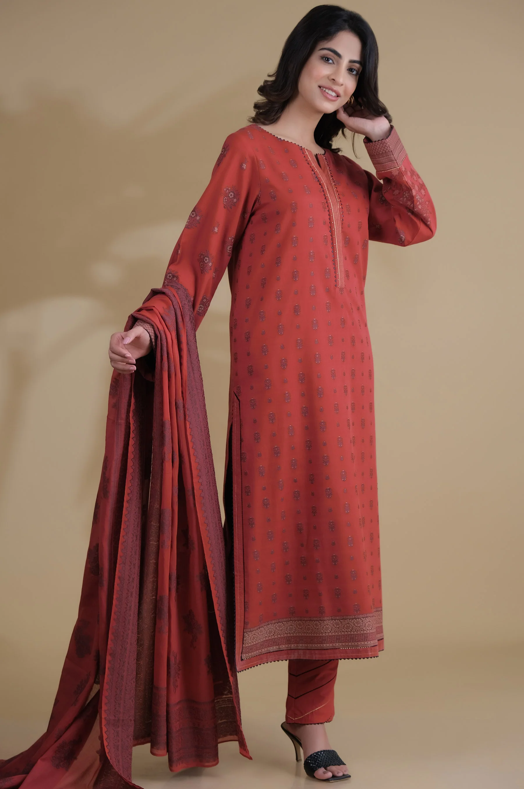 Stitched 3 Pieces Dyed Jacquard Suit - Image 3
