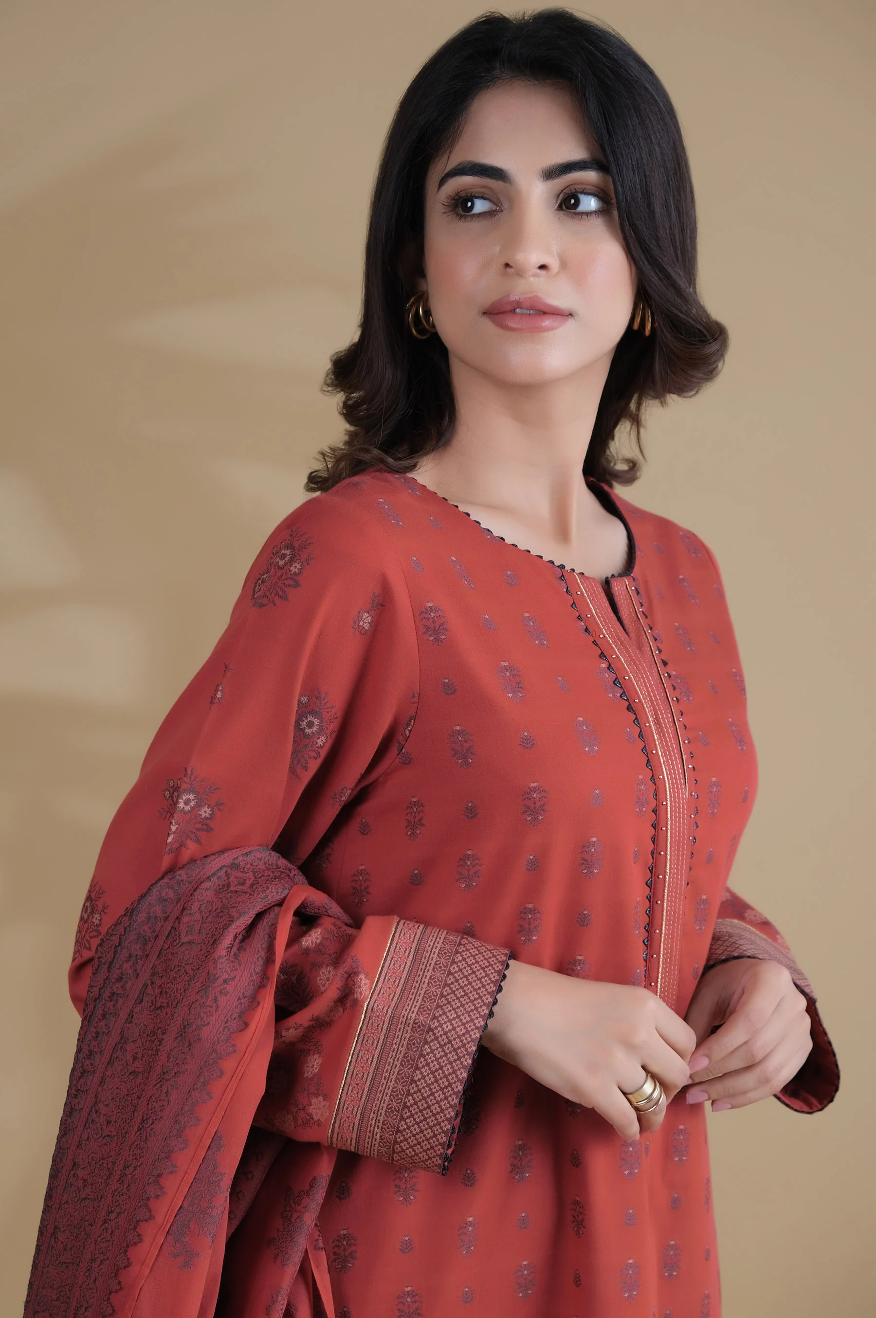 Stitched 3 Pieces Dyed Jacquard Suit - Image 6