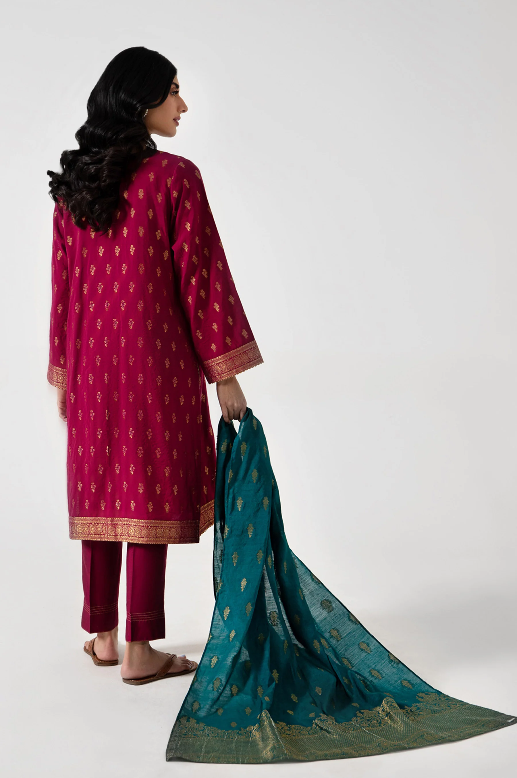 Stitched 3 Piece jacquard Embroidered Suit - Image 3