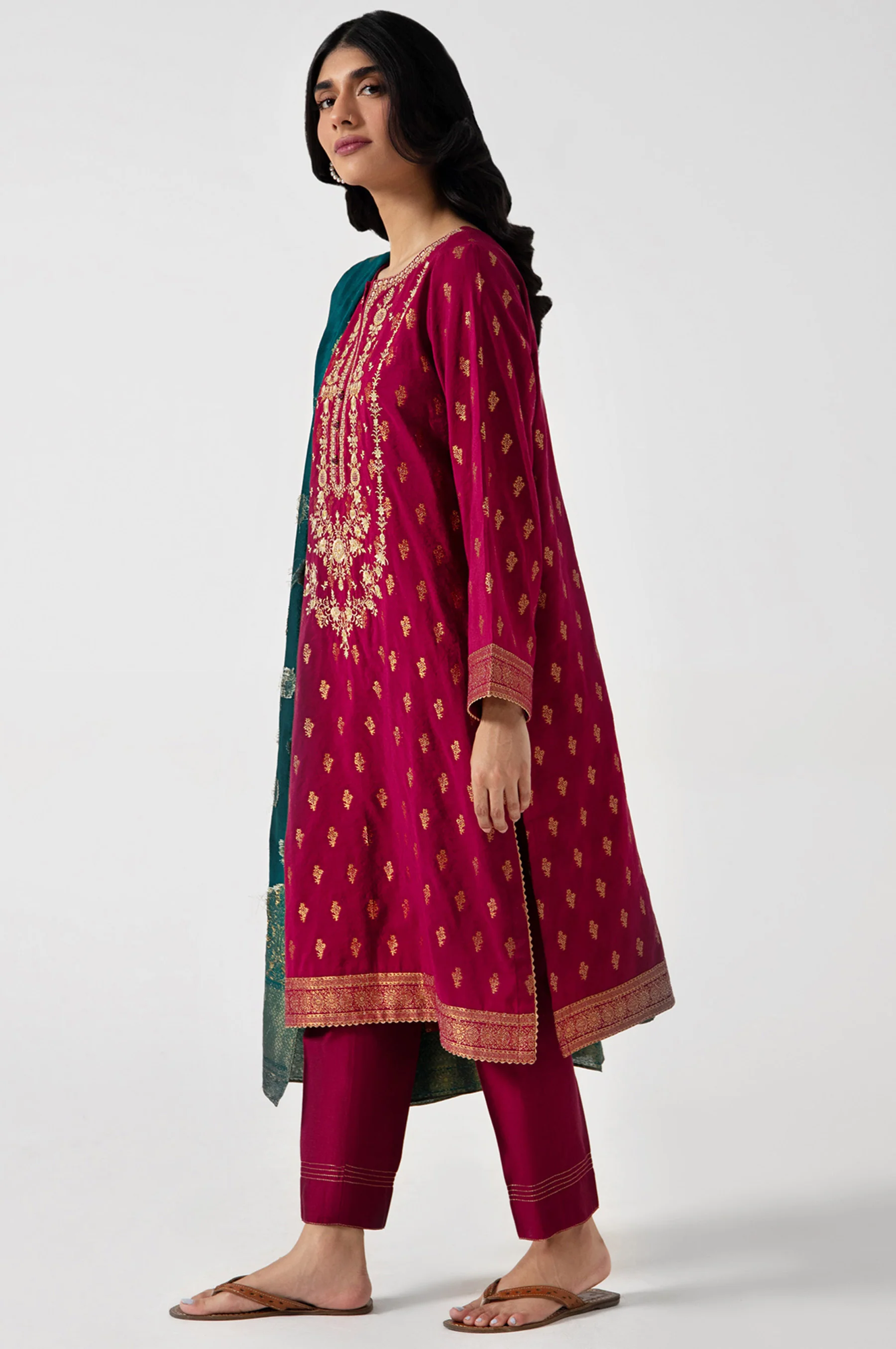 Stitched 3 Piece jacquard Embroidered Suit - Image 4